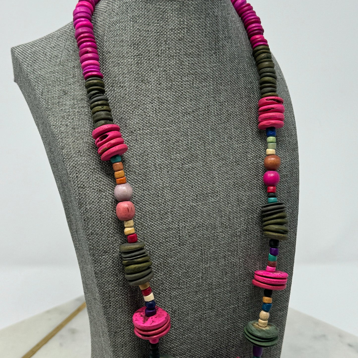 Vibrant Boho Statement Necklace Wood Bead Handmade Colorful Statement Jewelry