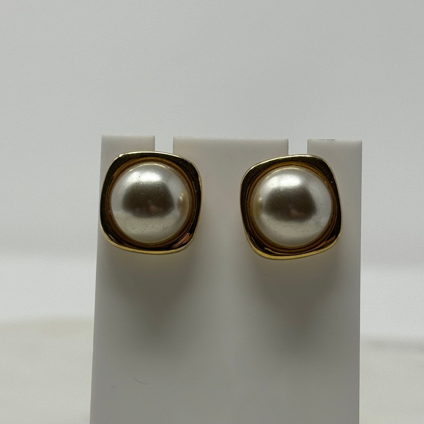 Vintage 1990’s Gold Square Faux Pearl Post Earrings