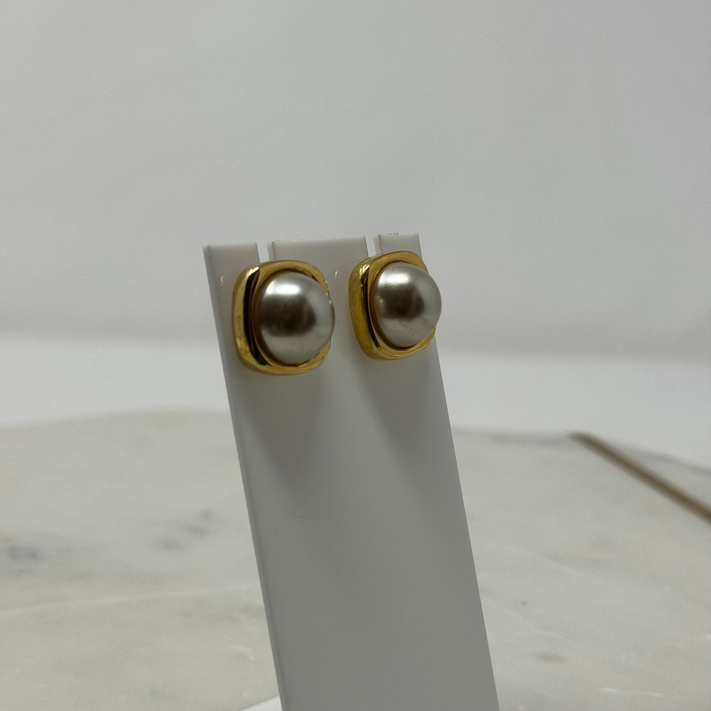 Vintage 1990’s Gold Square Faux Pearl Post Earrings