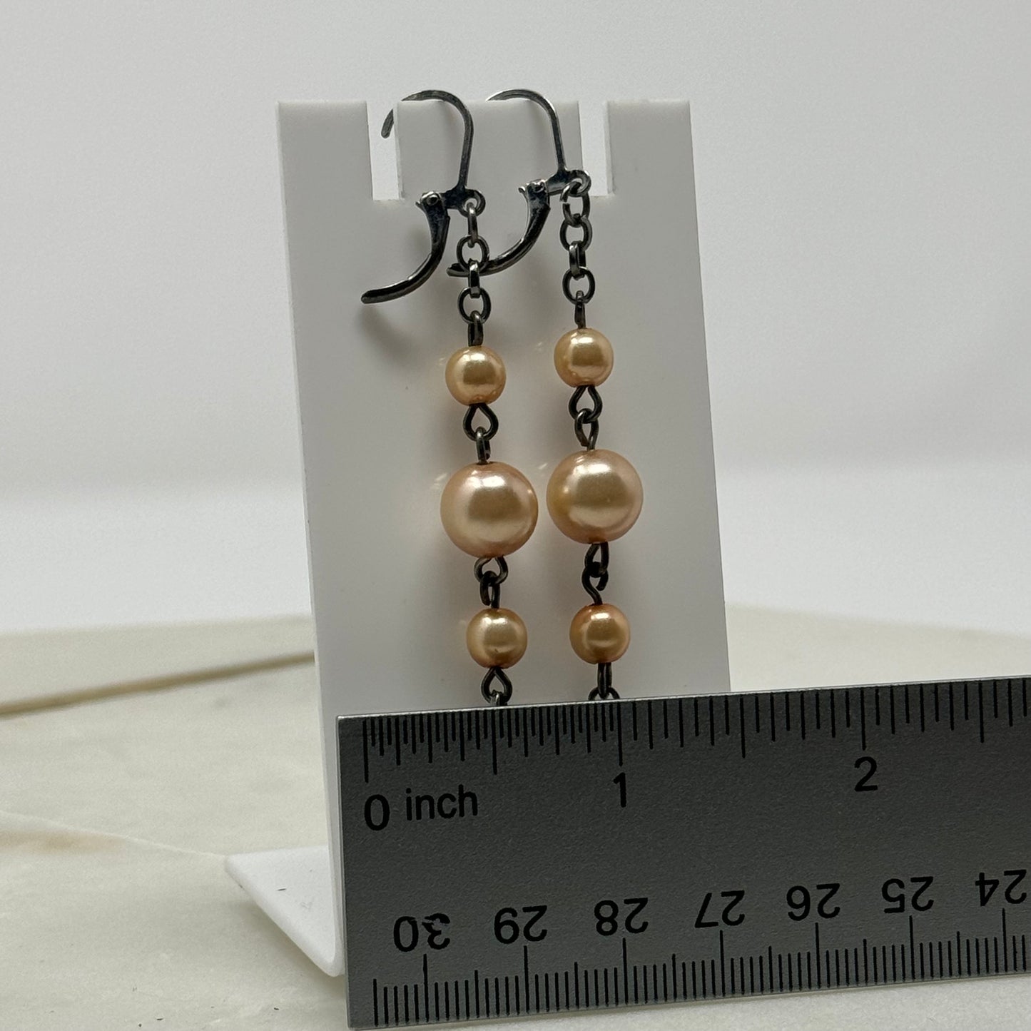 Peach Pearl Dangle Statement Leverback Earrings