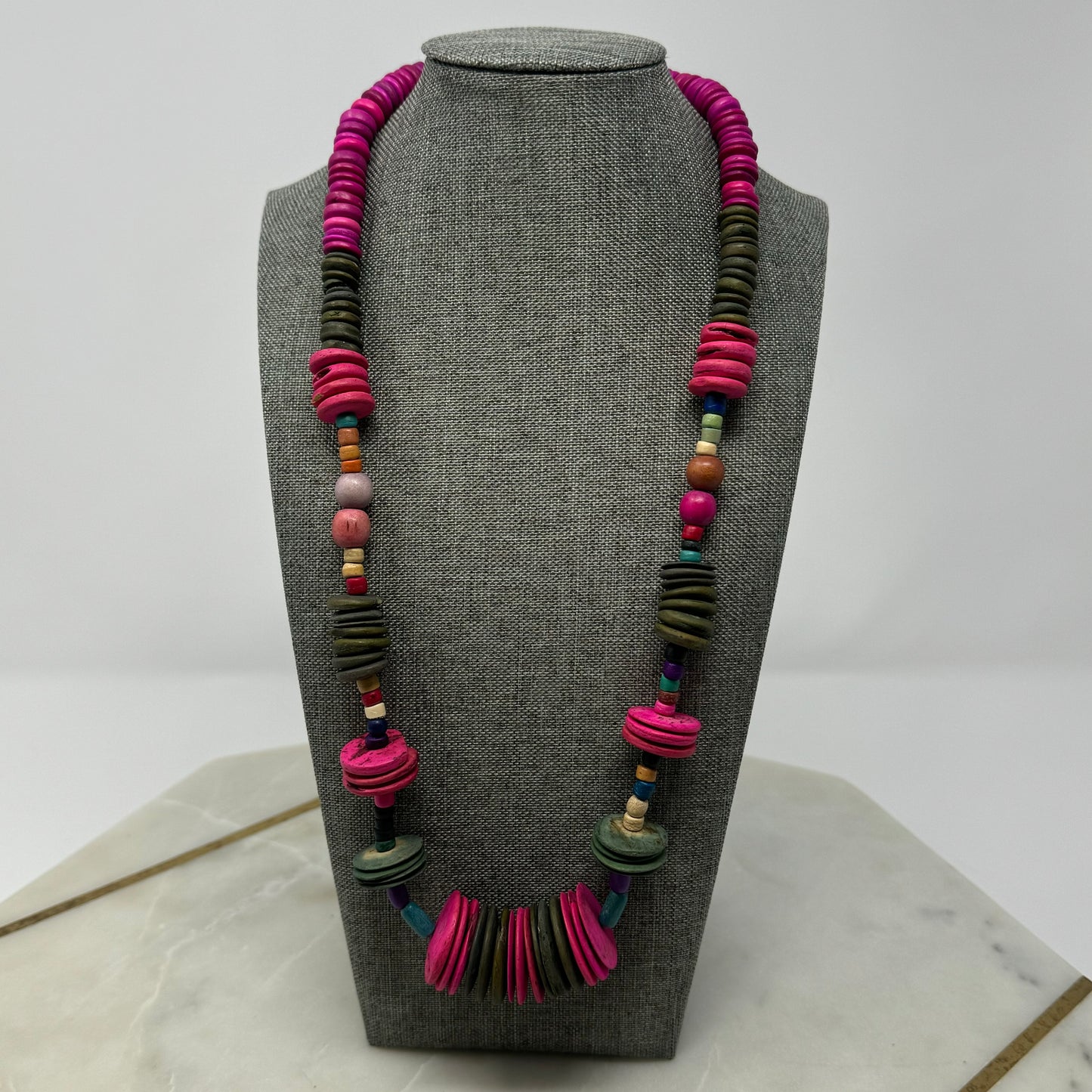 Vibrant Boho Statement Necklace Wood Bead Handmade Colorful Statement Jewelry
