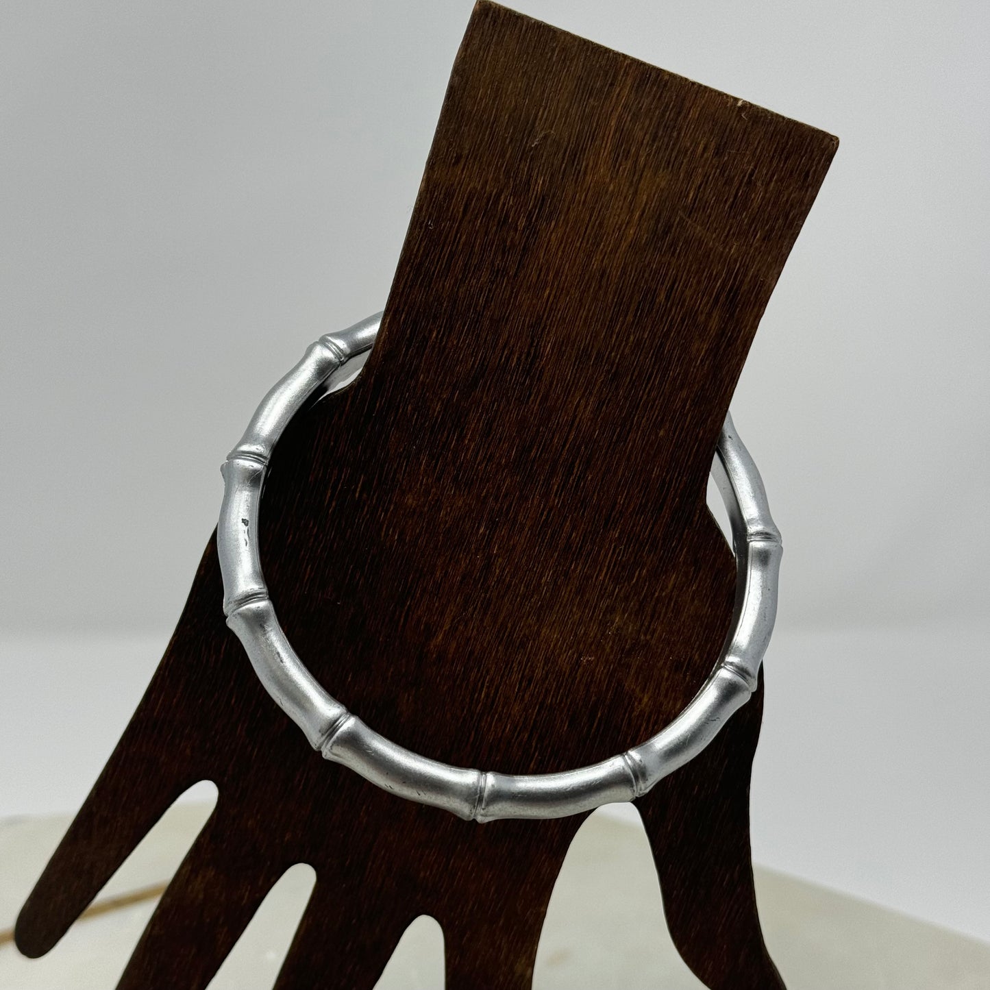 Trendy Silver Bamboo Style Bangle Bracelet - Modern Minimalist Fashion Jewelry