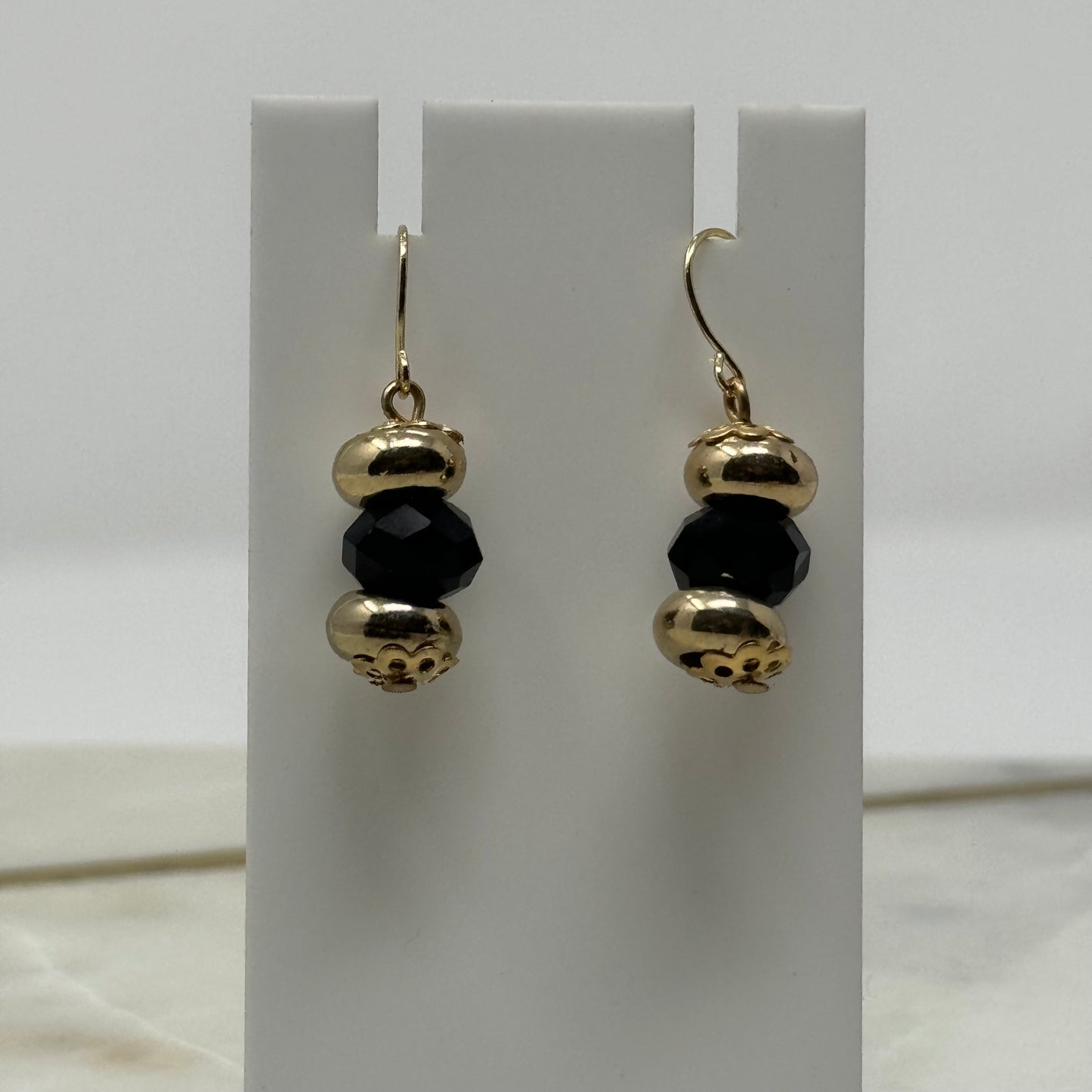 Beaded Black & Gold Dangle Earrings