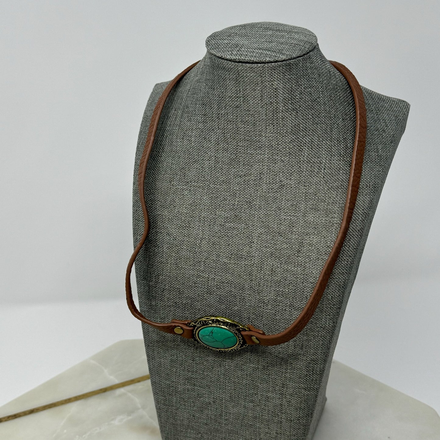 Necklace Boho Southwest Leather Turquoise Pendant 18 in Fashion Jewelry