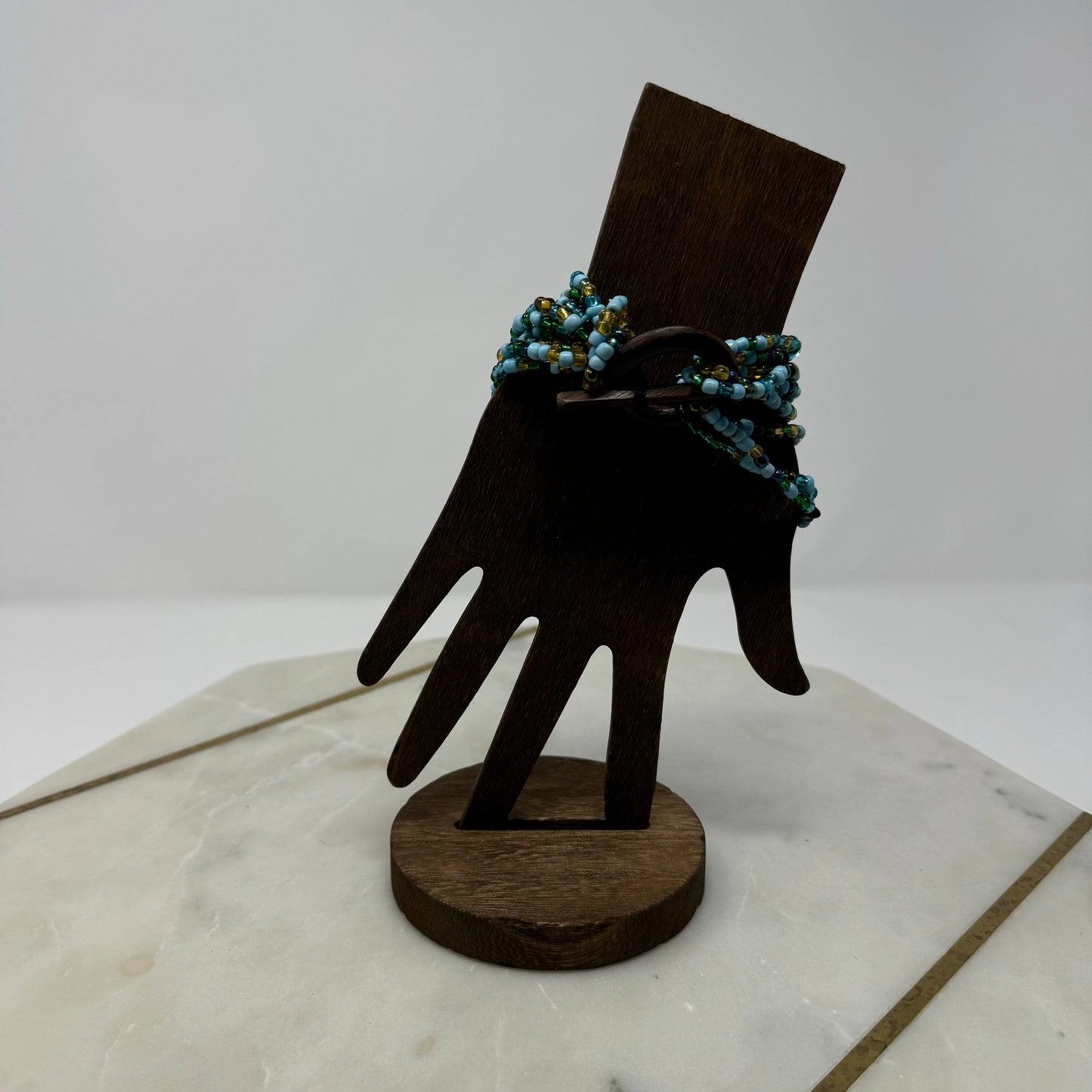 Womens Bracelet Blue Multi-Layer Seed Beaded Cuff Toggle Closure Bracelet 8 in