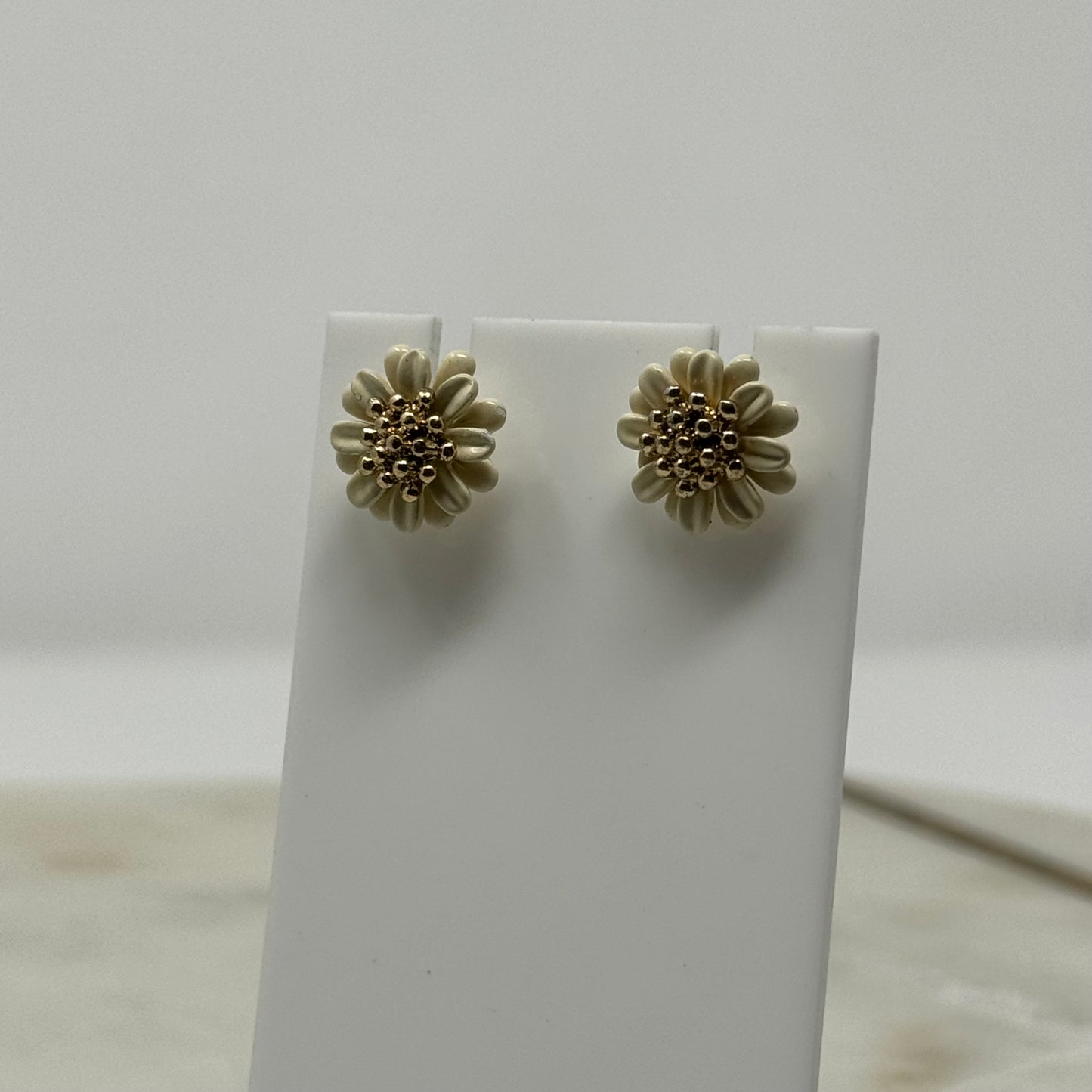 Daisy White & Gold Enamel Stud Earrings