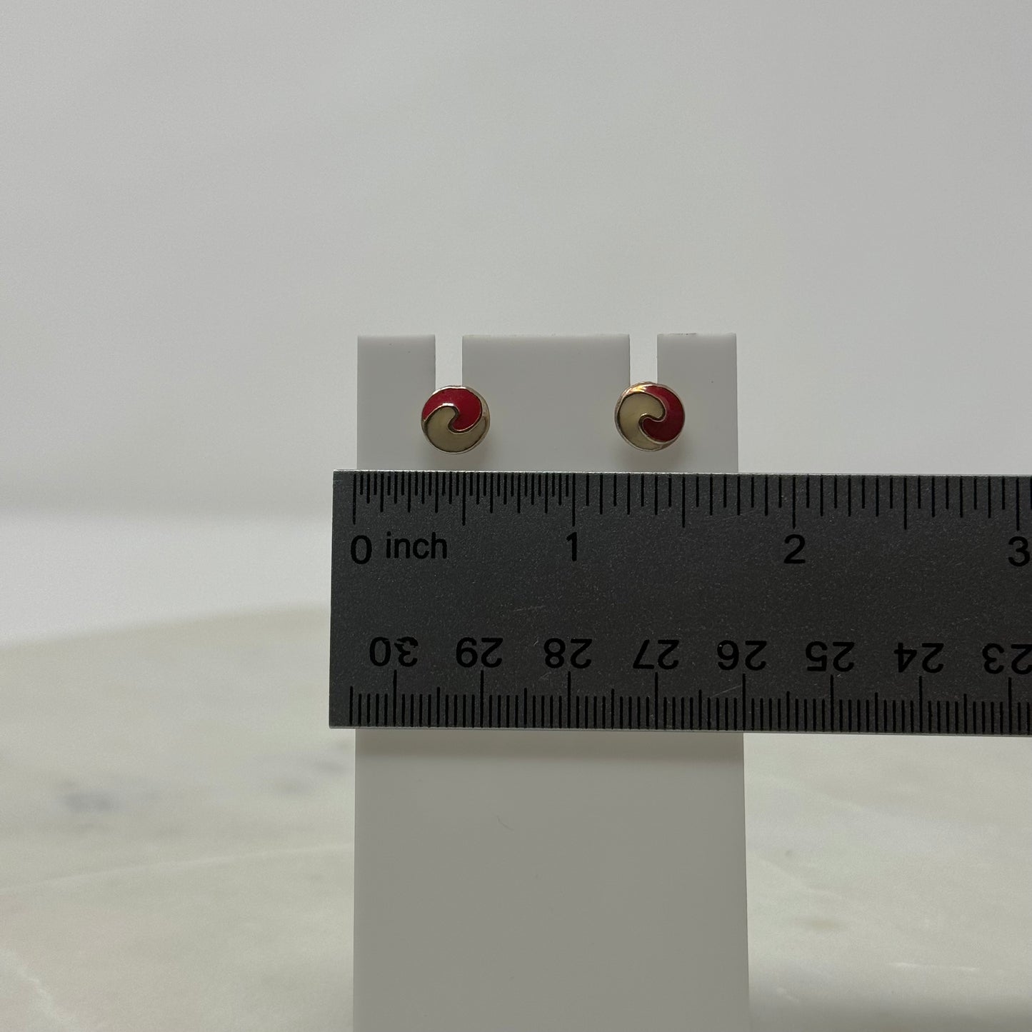 Mini Red & White Enamel Stud Earrings
