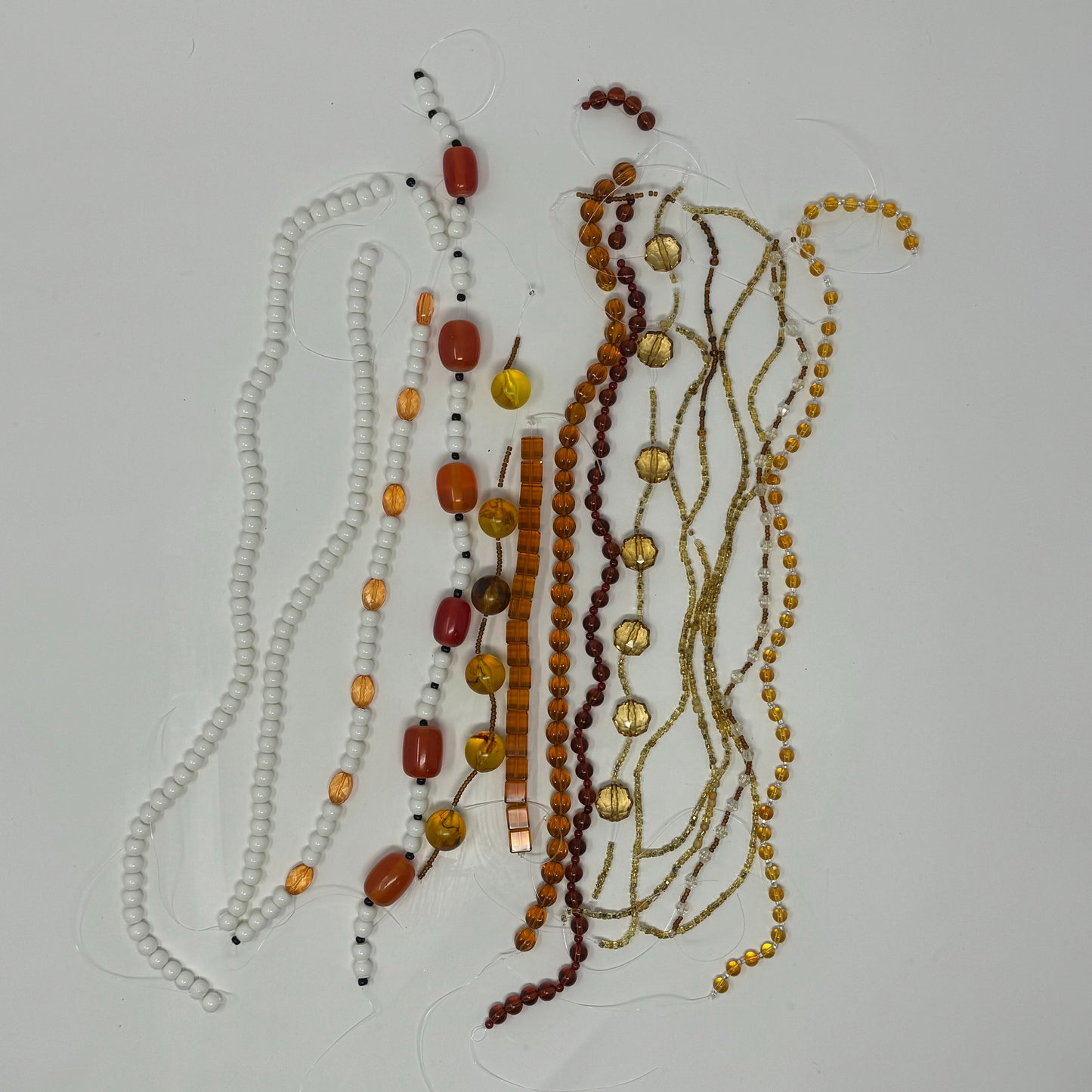 Reclaimed Orange Shades and White Glass Bead Strings Crafting & Jewelry Making Supplies Eco-Friendly Materials
