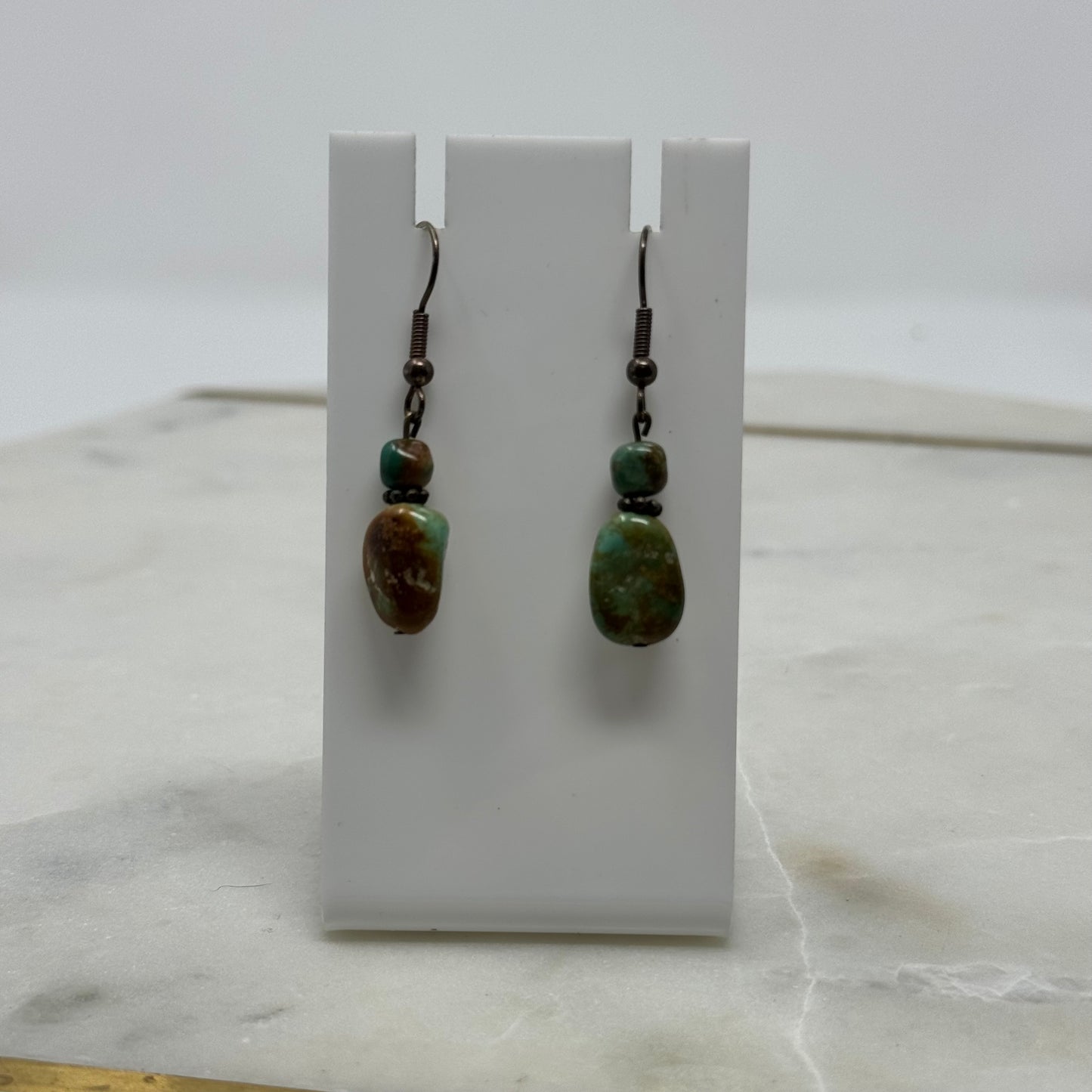 Earrings Boho Natural Brown Green Stone Beaded 1.5 in Dangles Hook