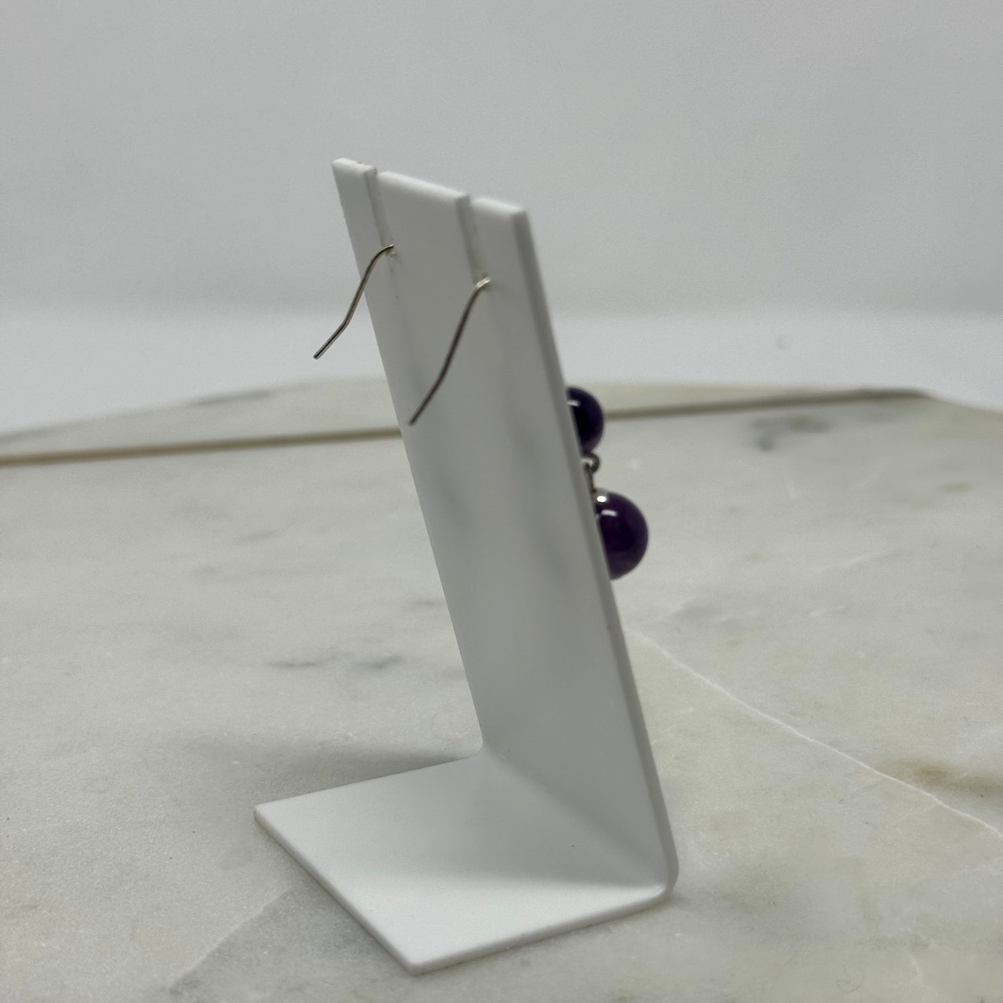 Purple Glass Beaded Dangle Hook Earrings