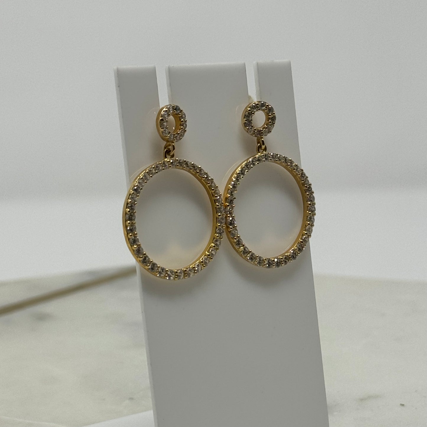 Round Crystal Sparkle Gold Dangle Statement Earrings