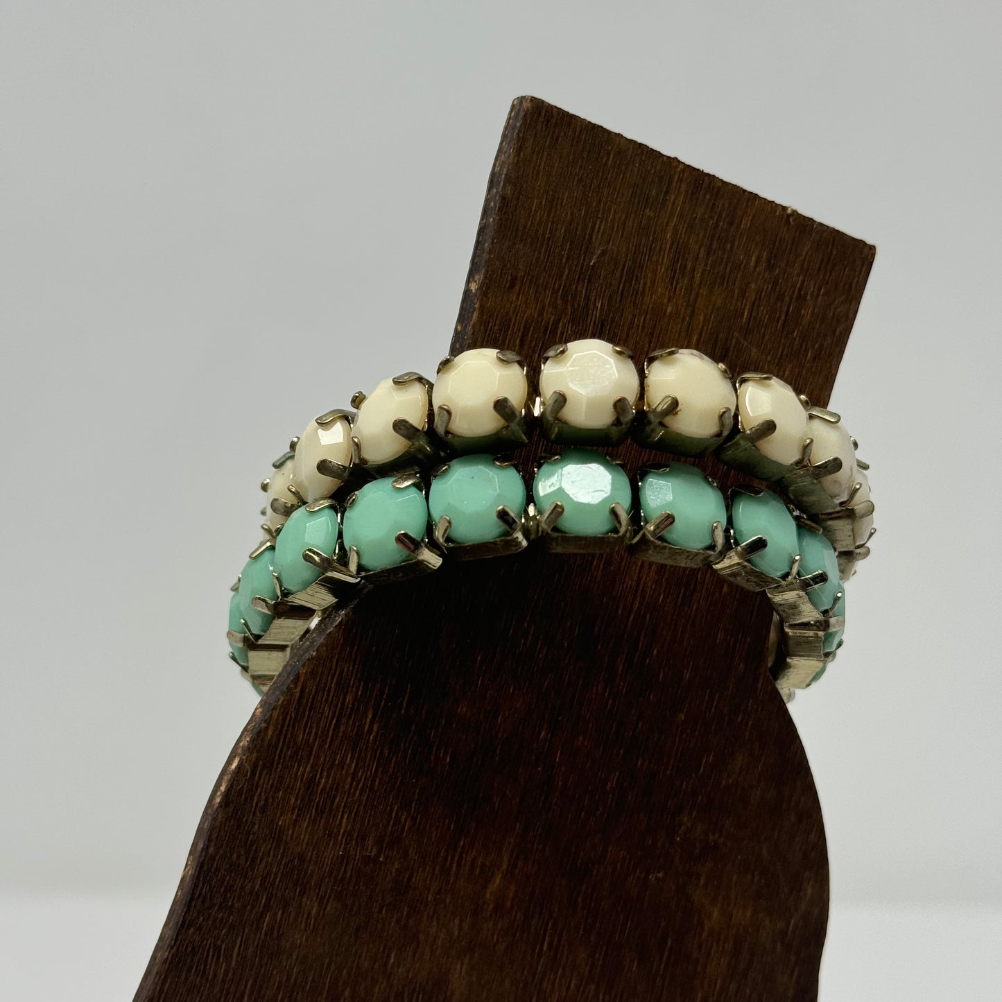 White & Turquoise Bangle Bracelets Faceted Rhinestone Boho Chic Jewelry Set