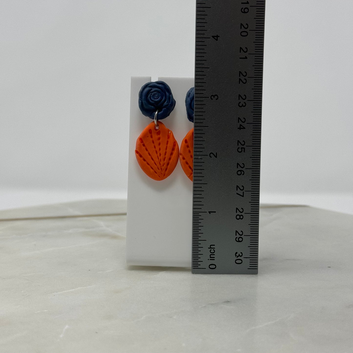 Boho Floral Orange & Blue Clay Dangle Earrings