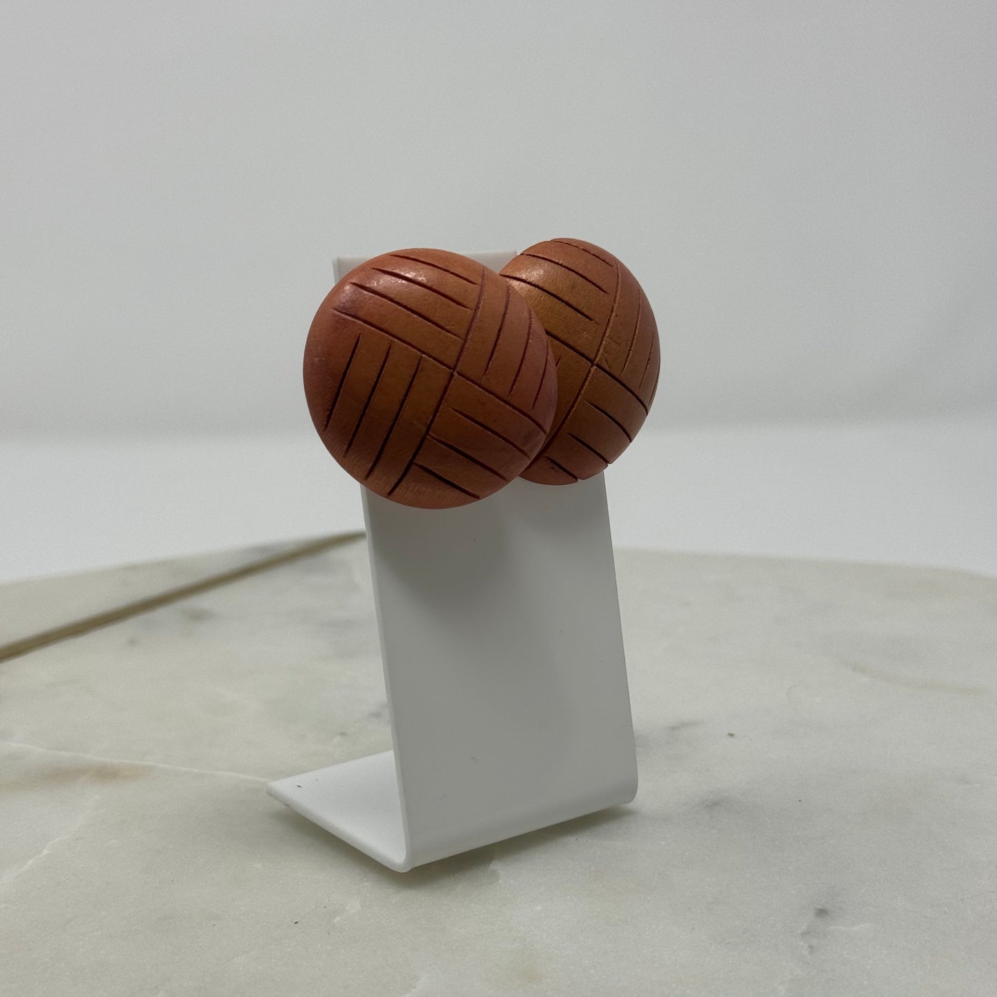 Round Wood Textured Statement Earrings