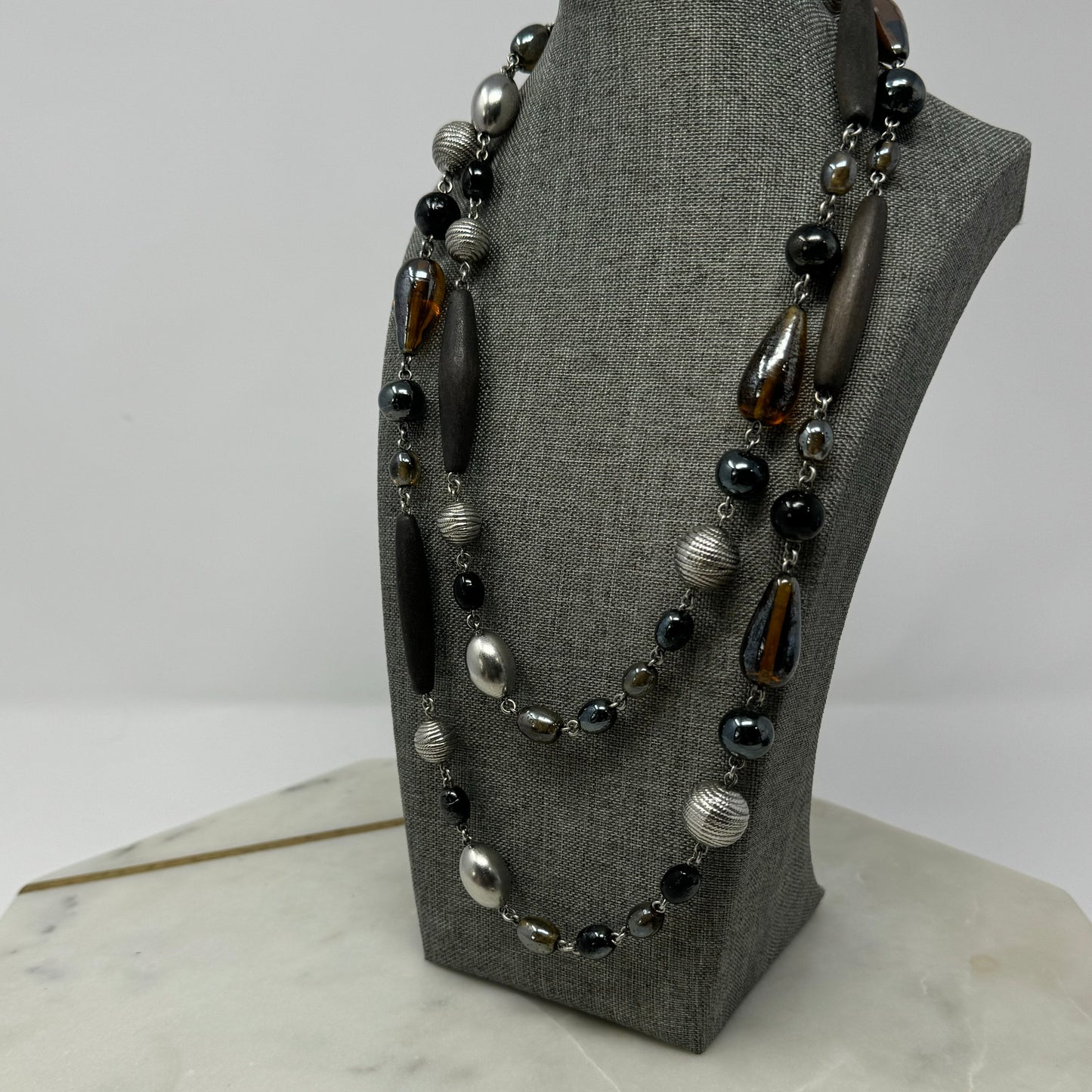 Necklace Boho Southwestern Statement Glass Metal Beads 48 in