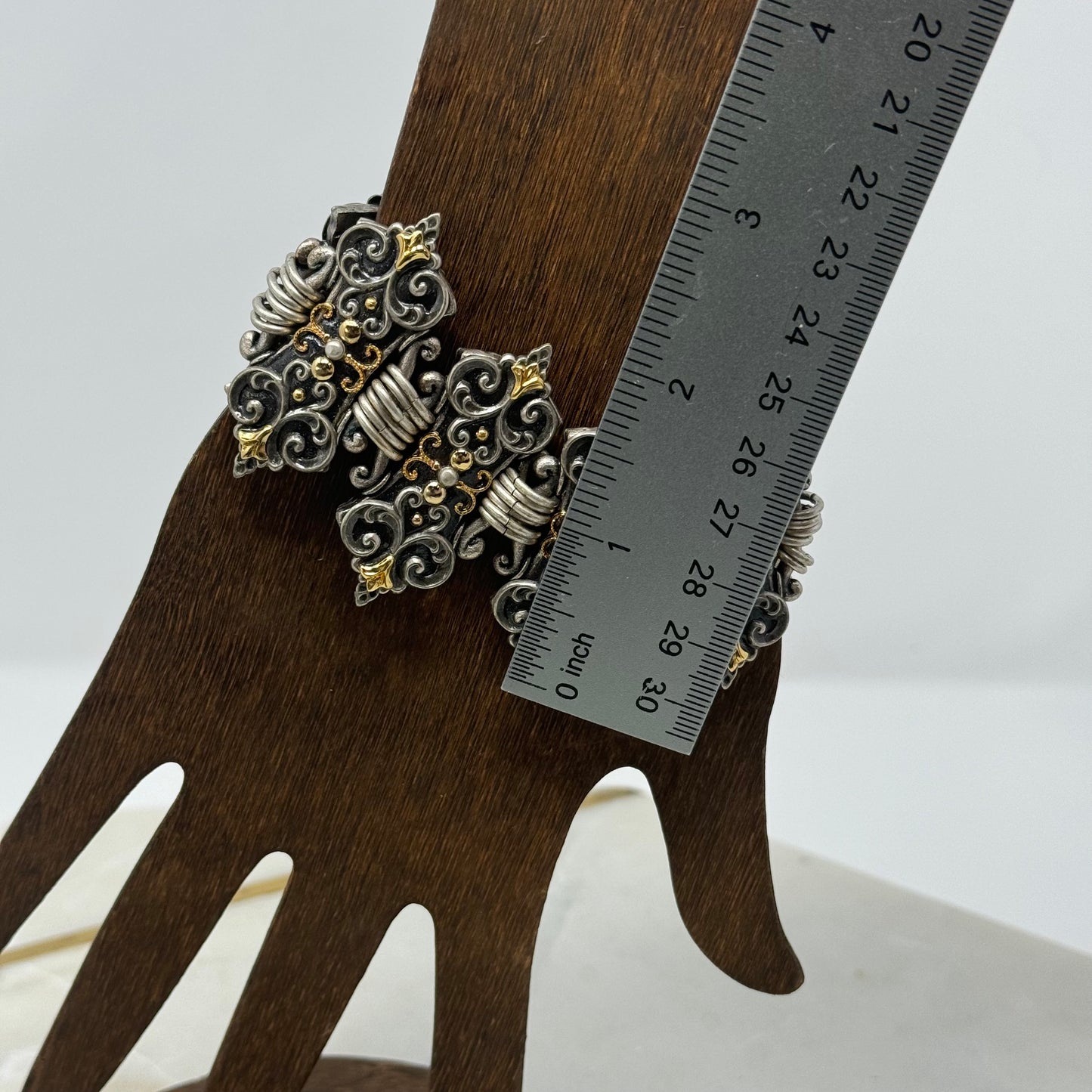 Bracelet Boho Southwest Intricate Segmented Metal Work Link Bangle Cuff 7.5 in Costume Jewelry