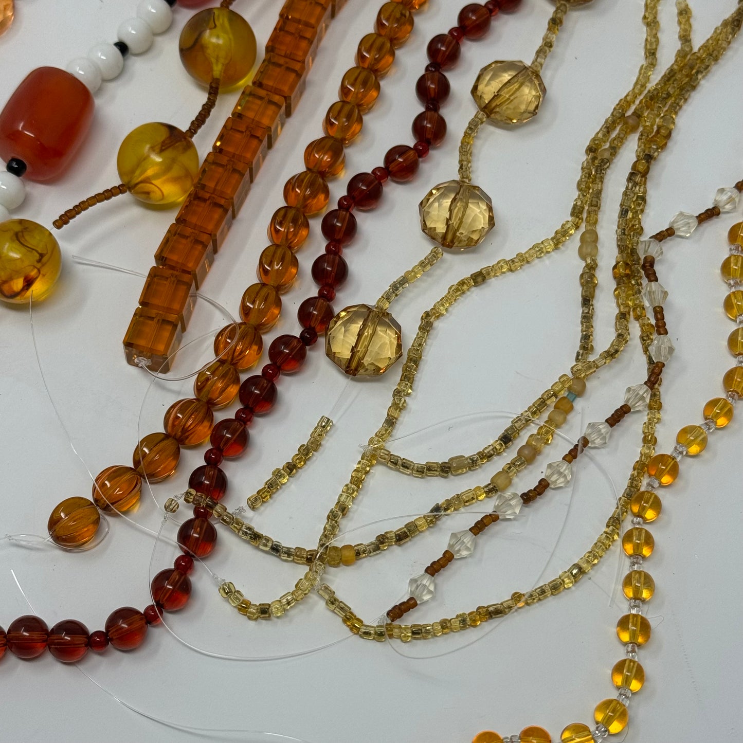 Reclaimed Orange Shades and White Glass Bead Strings Crafting & Jewelry Making Supplies Eco-Friendly Materials
