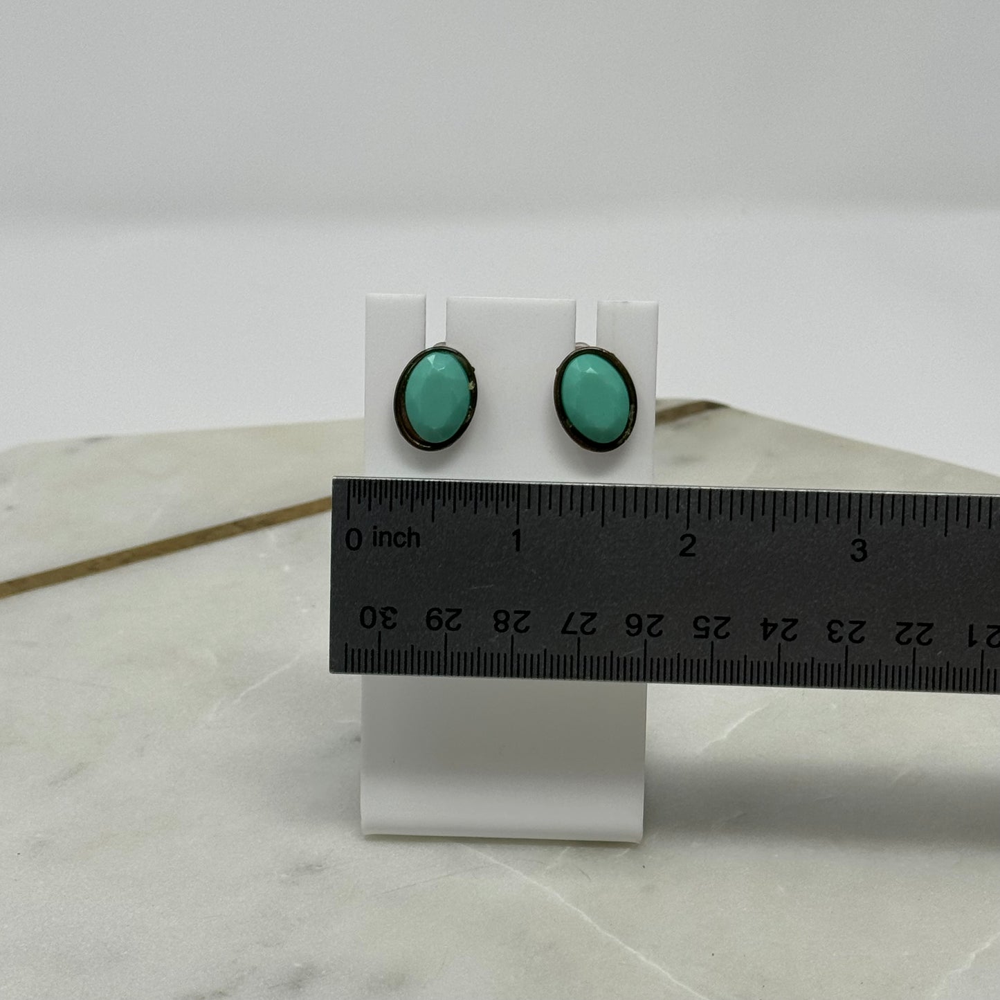 Teal Faceted Tribal Stud Earrings