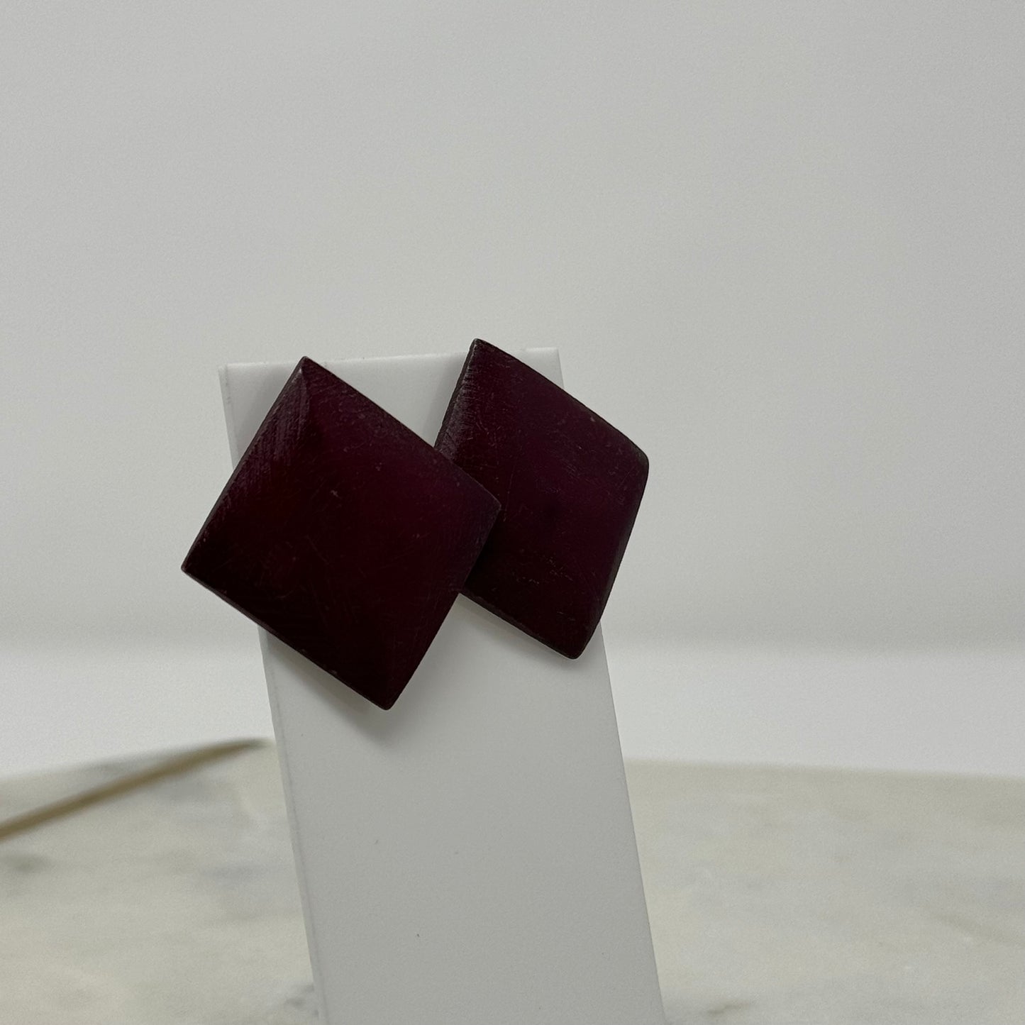 Vintage Dark Maroon Square Wood Earrings