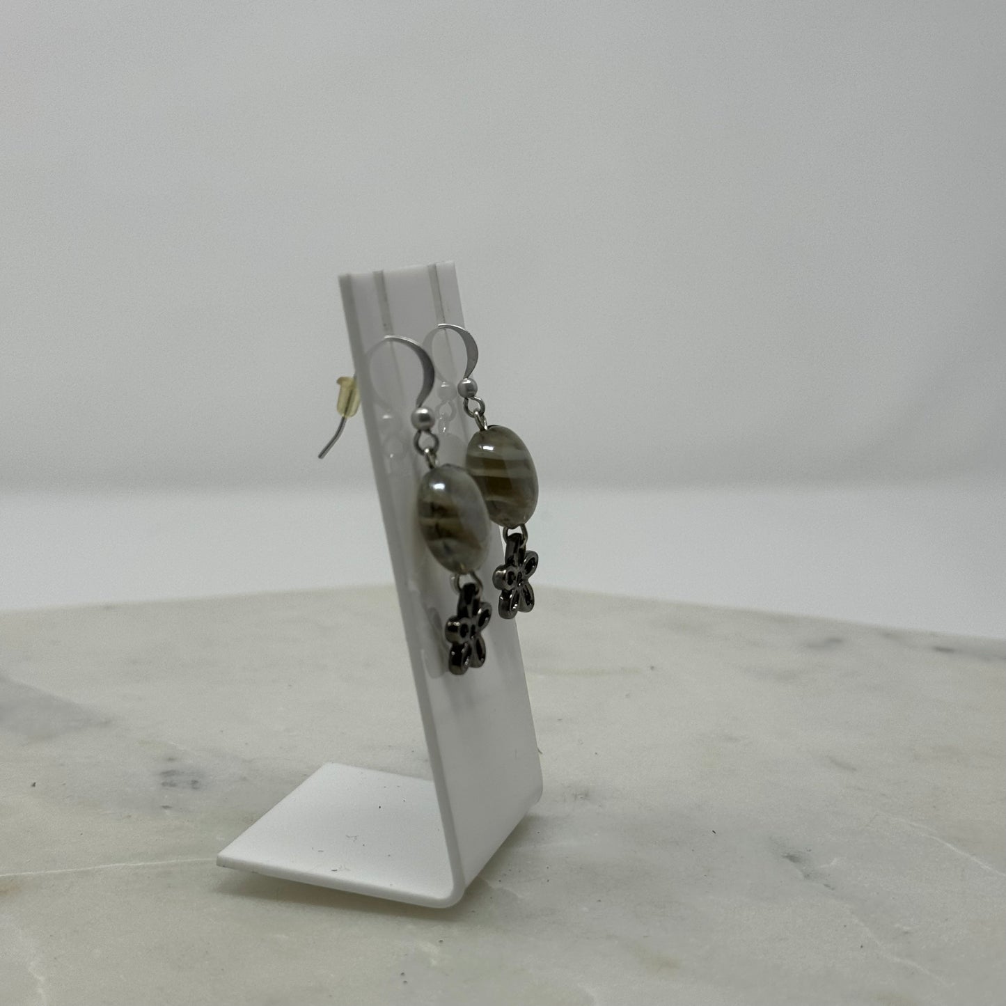 Glass Bead Dangle Flower Accent Hook Earrings