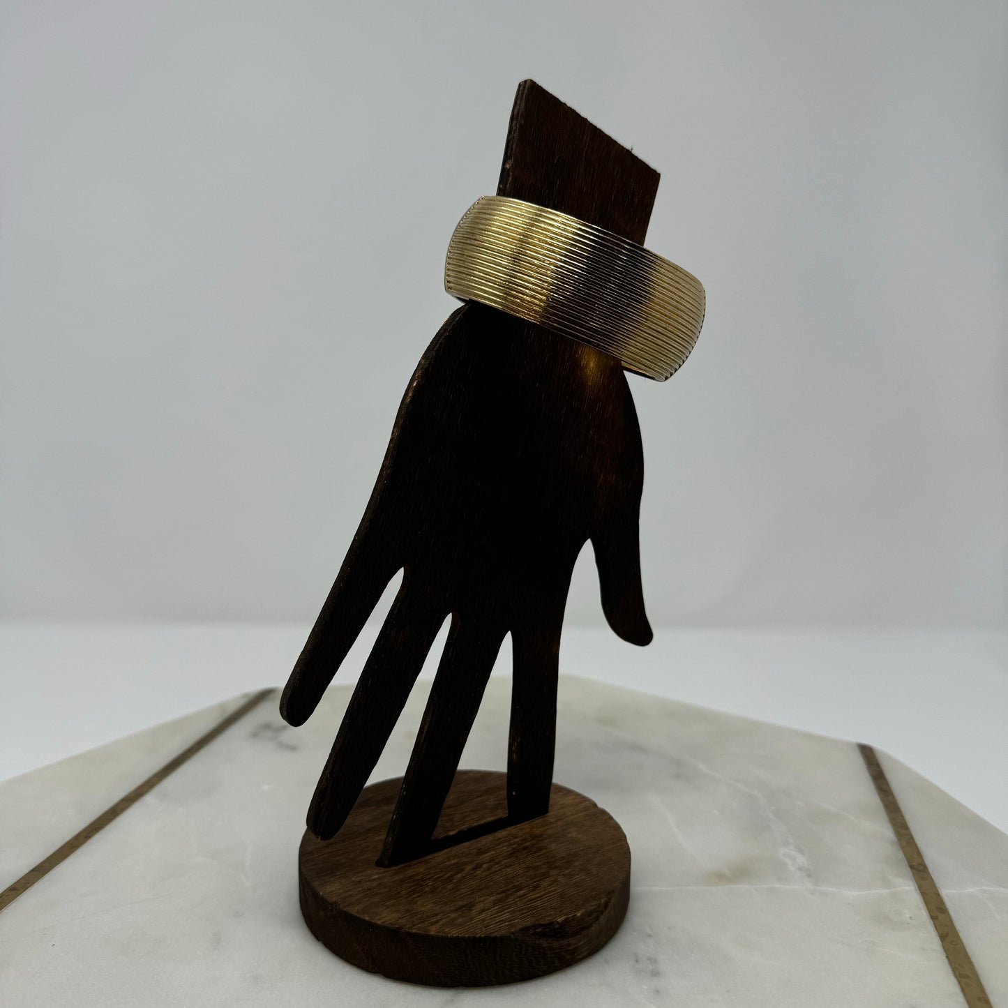 Gold Tone Wide Cuff Bracelet Textured Retro Glam Elegant Minimalist Design