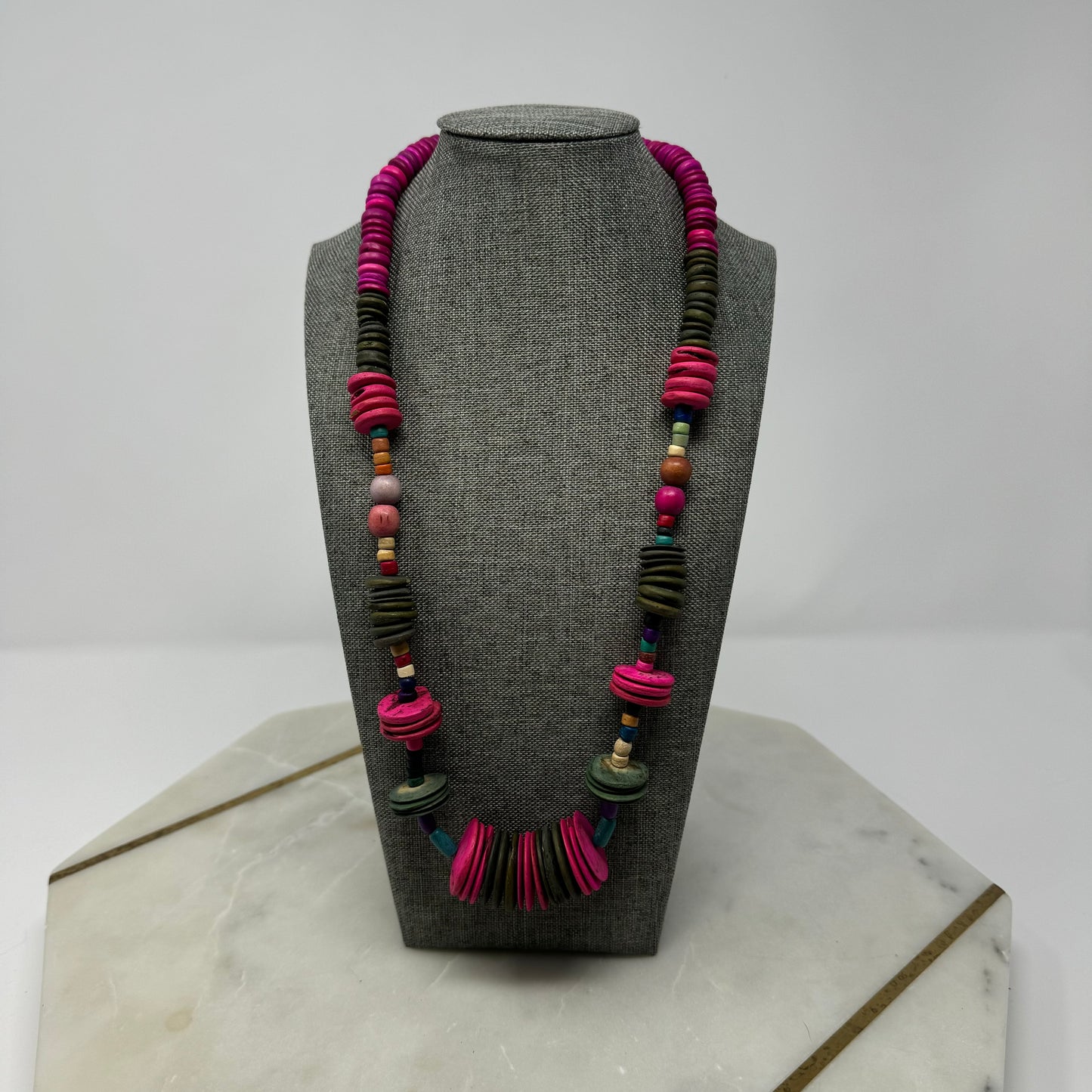 Vibrant Boho Statement Necklace Wood Bead Handmade Colorful Statement Jewelry