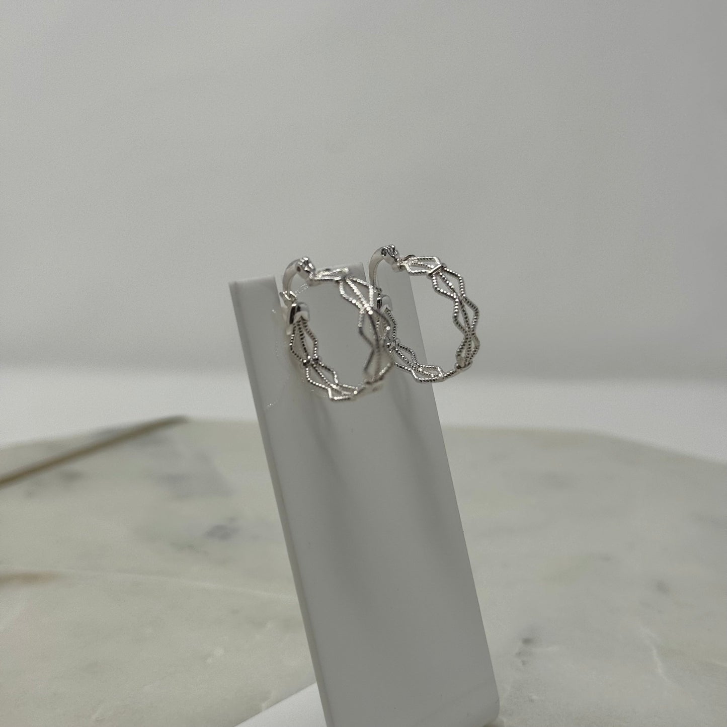 New Shiela Rose Silver Sparkle Hoop Stud Earrings