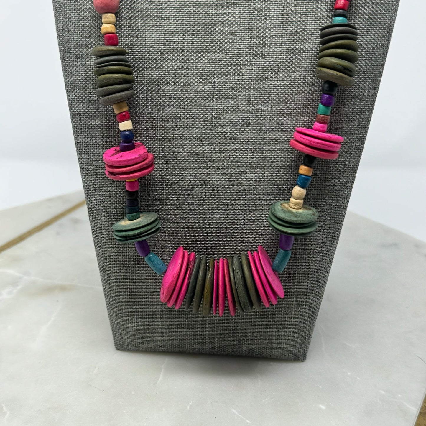Vibrant Boho Statement Necklace Wood Bead Handmade Colorful Statement Jewelry