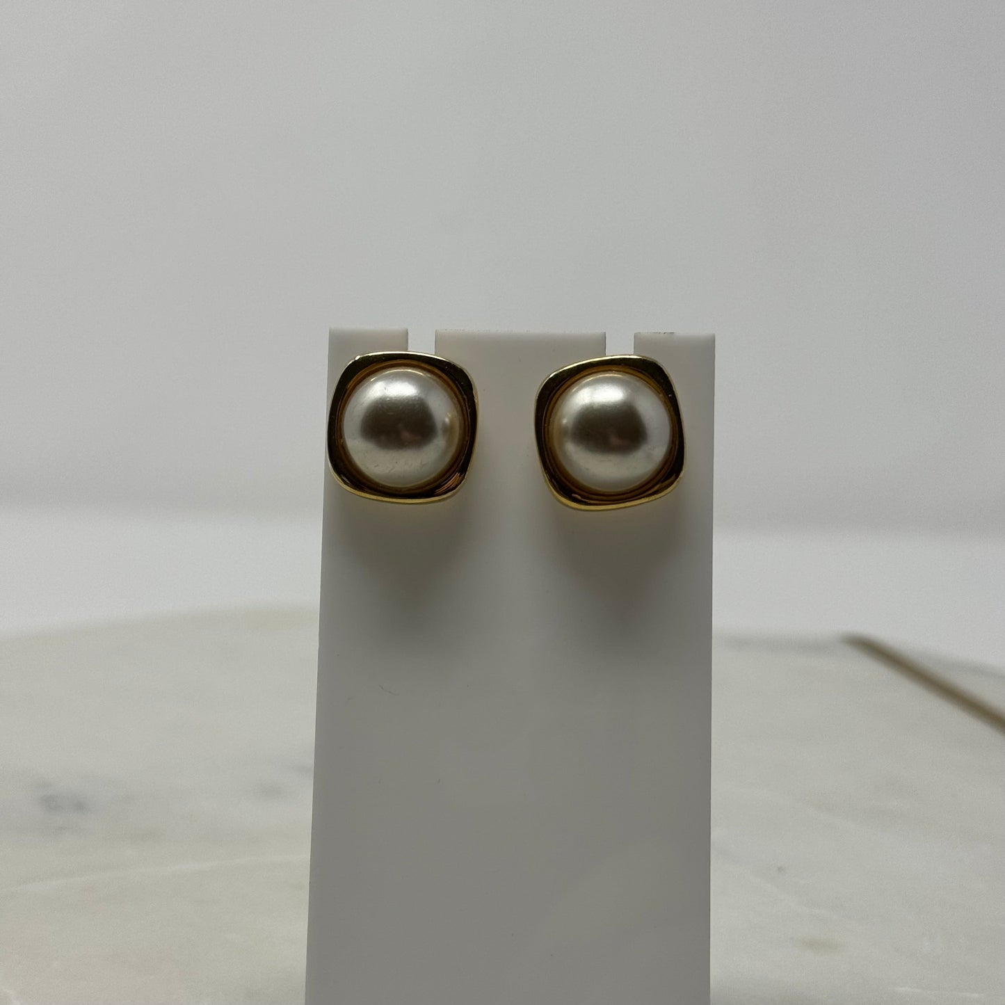 Vintage 1990’s Gold Square Faux Pearl Post Earrings