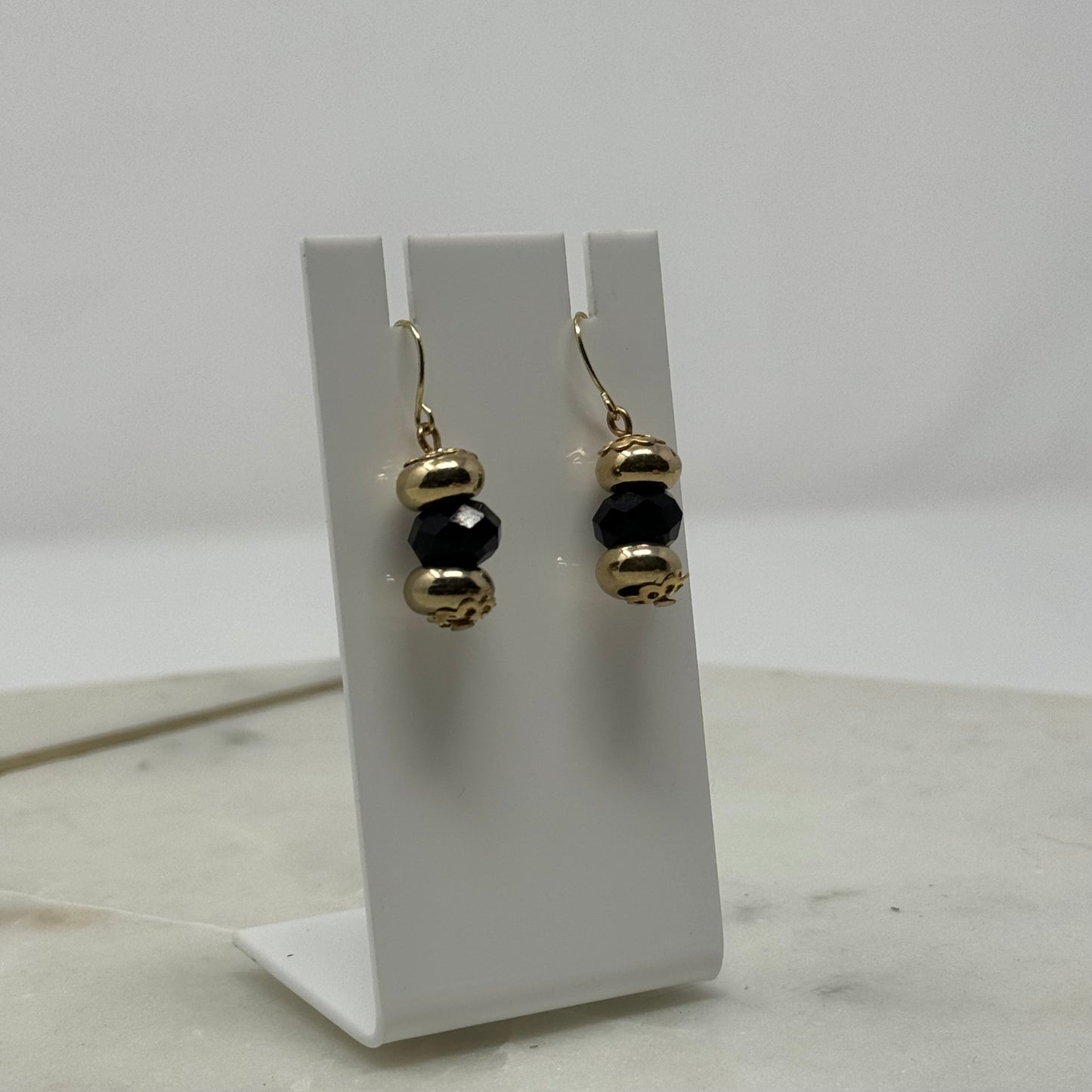 Beaded Black & Gold Dangle Earrings