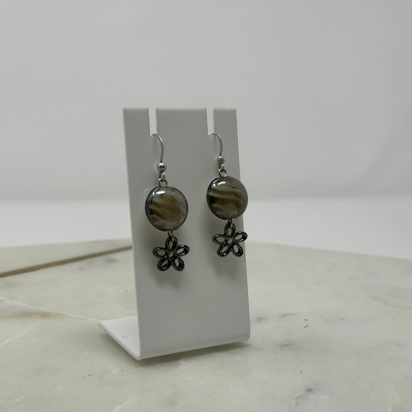 Glass Bead Dangle Flower Accent Hook Earrings
