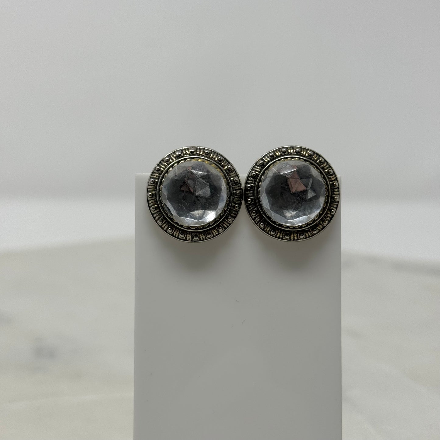 Vintage Round Rhinestone Bronze Clip-On Earrings