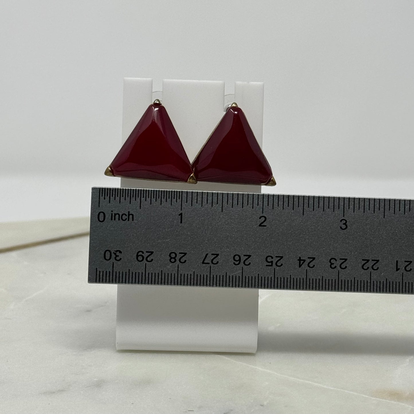 Vintage Faceted Triangle Raspberry Gold Post Earrings