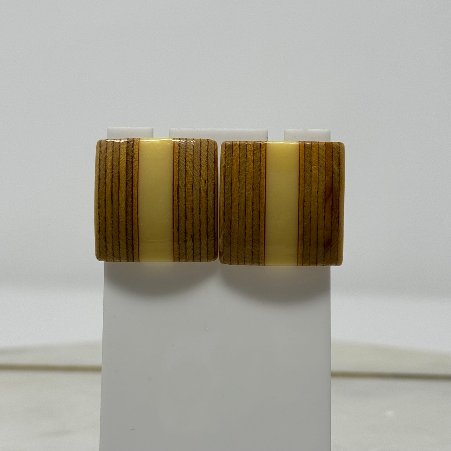 Vintage Square Layered Wood Post Earrings