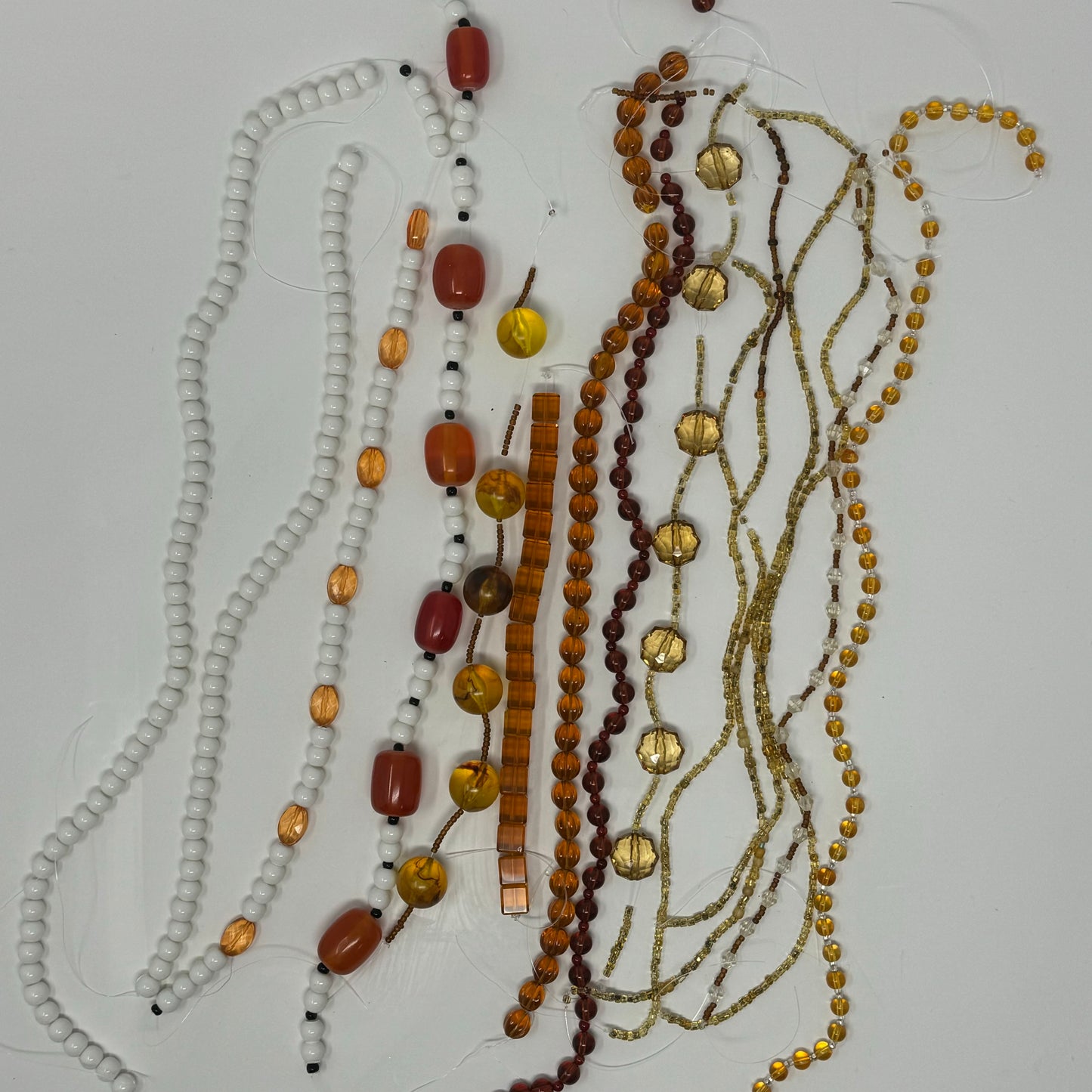 Reclaimed Orange Shades and White Glass Bead Strings Crafting & Jewelry Making Supplies Eco-Friendly Materials