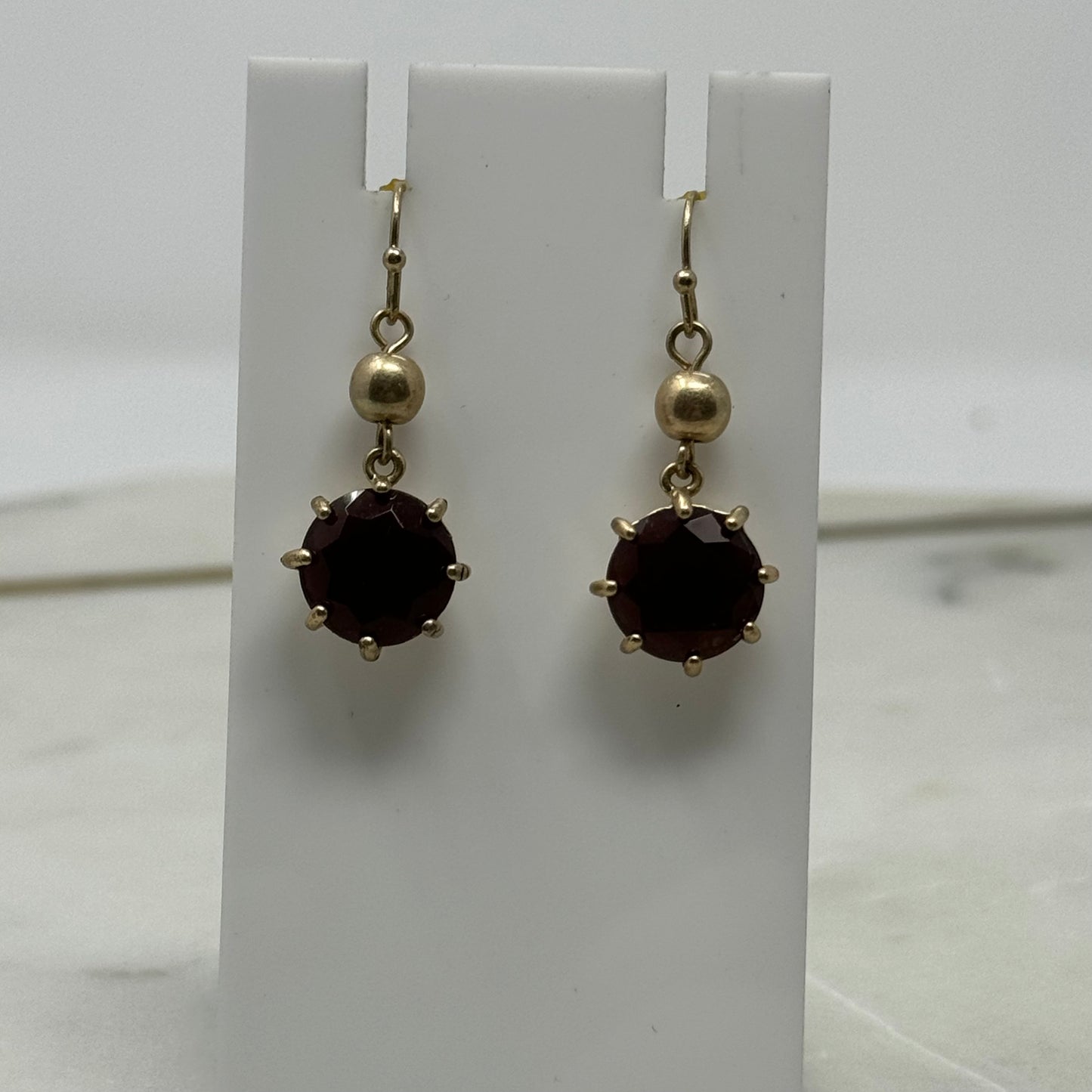 Gold with Raspberry Gem Dangle Hook Earrings