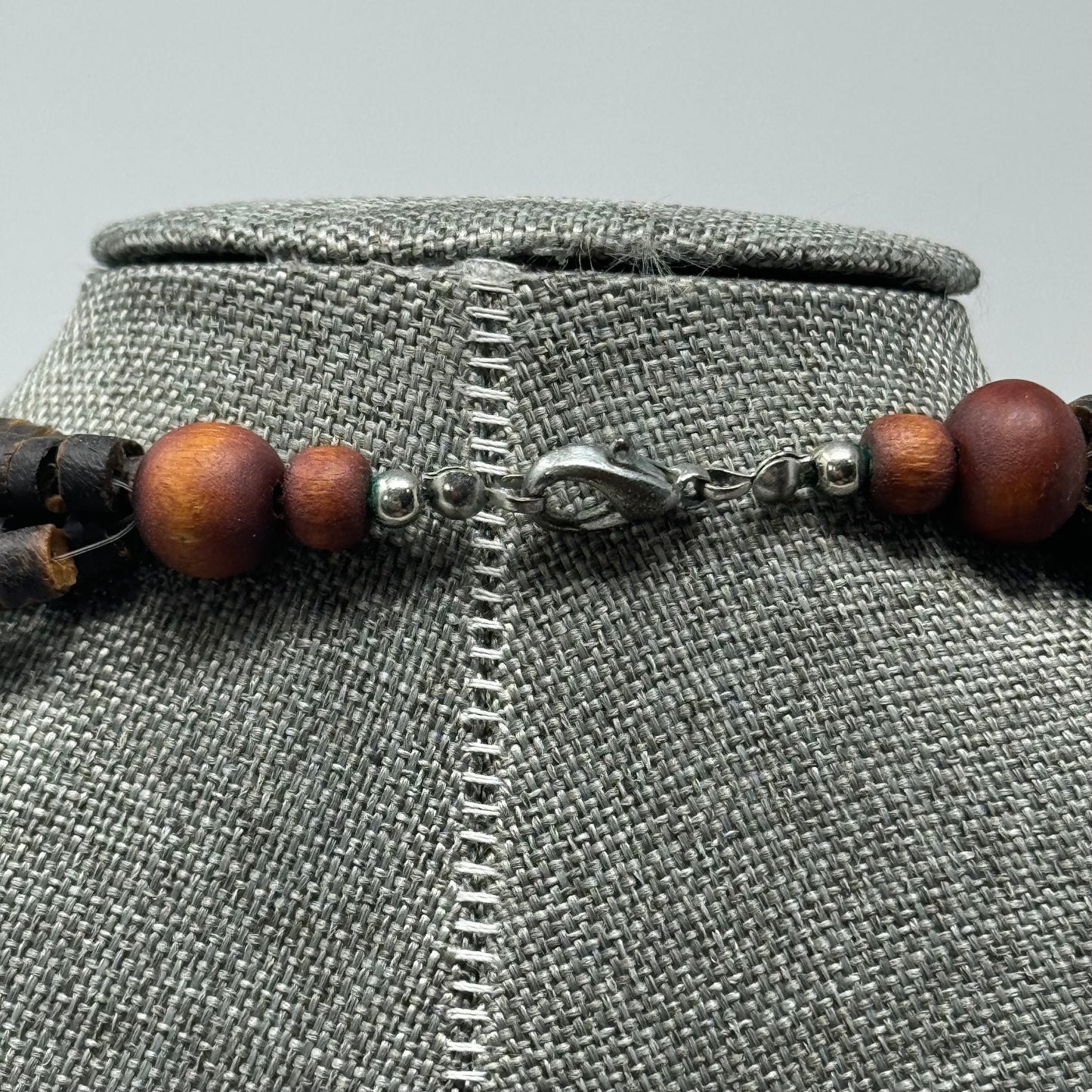 Boho Brown Beaded Necklace Large Shell Pendant Multi-Strand Brown Handmade Statement Jewelry