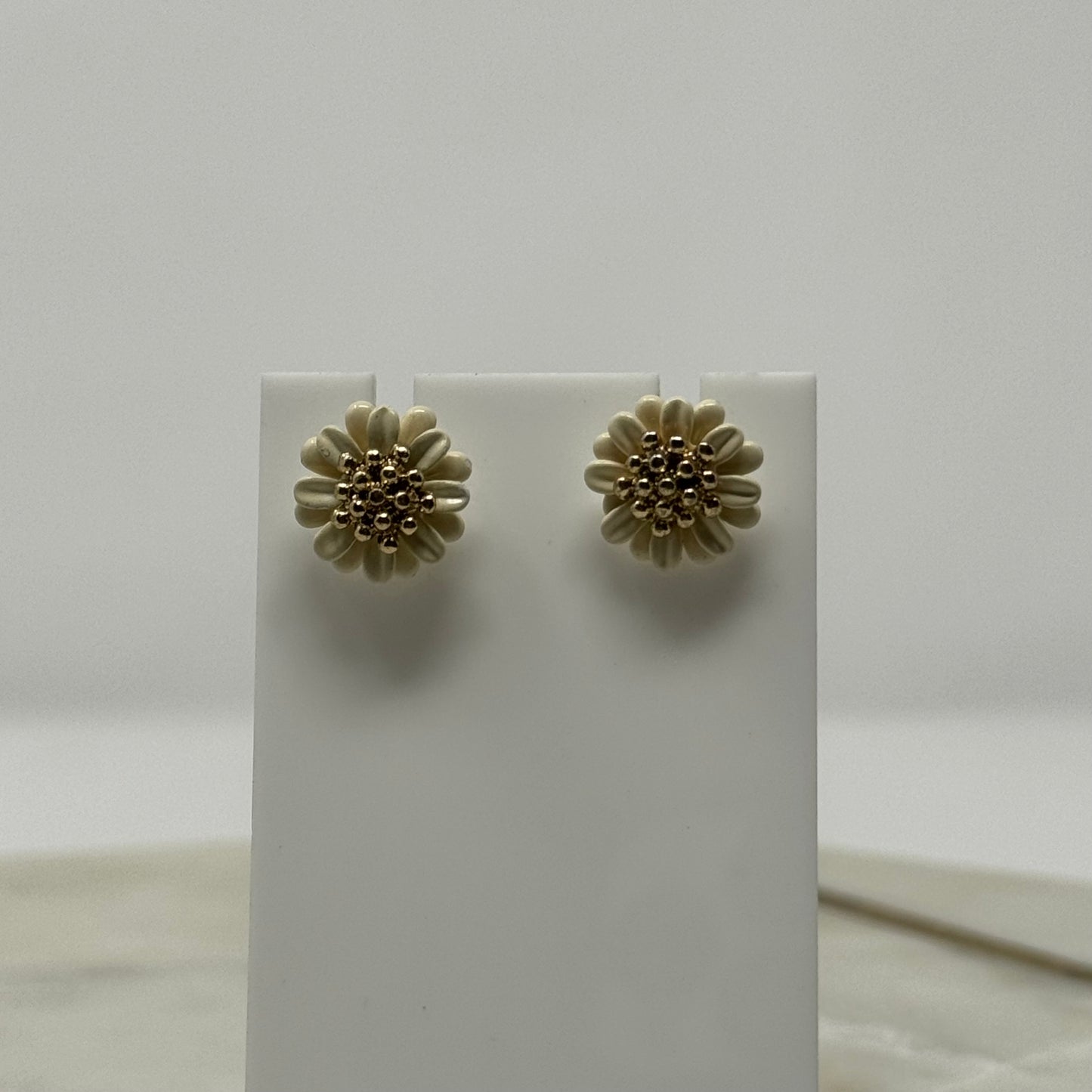 Daisy White & Gold Enamel Stud Earrings