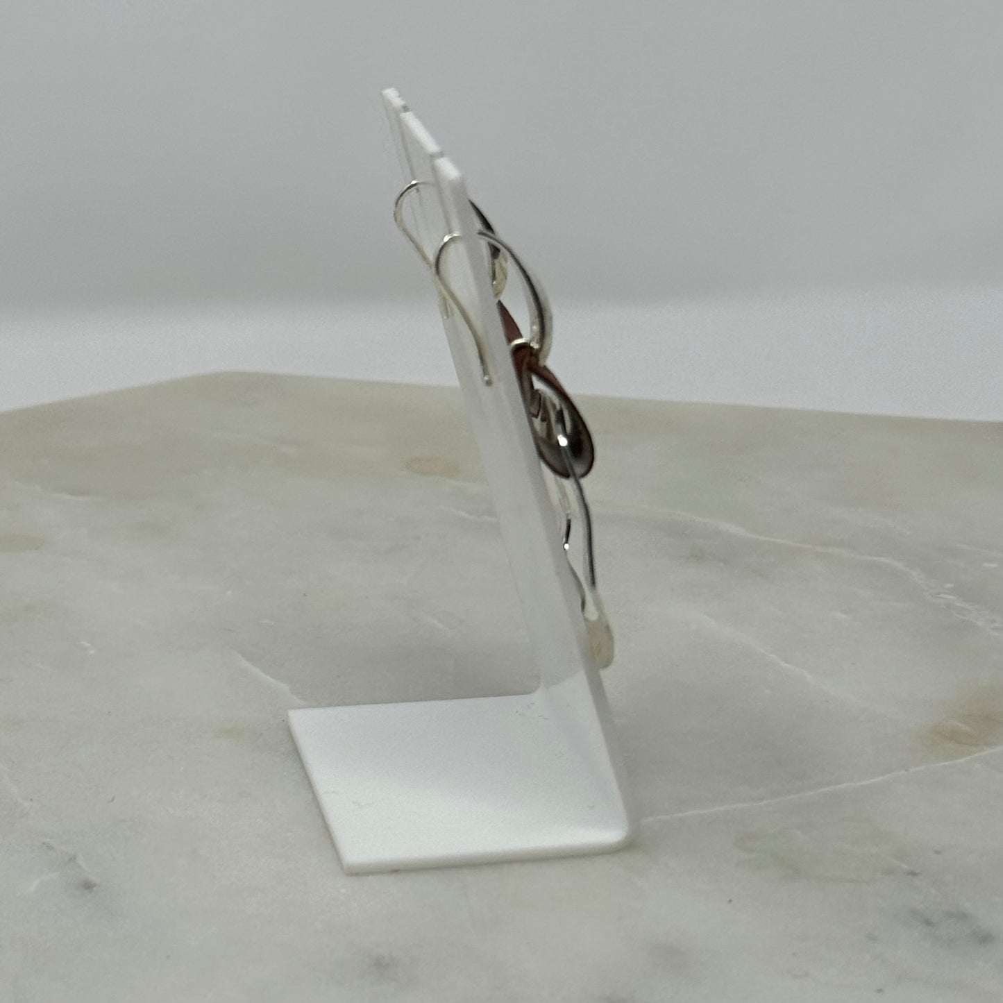 Earrings Boho Modern Southwest Leather Silver Tone Abstract Artisan Dangle Hook 2.5 in
