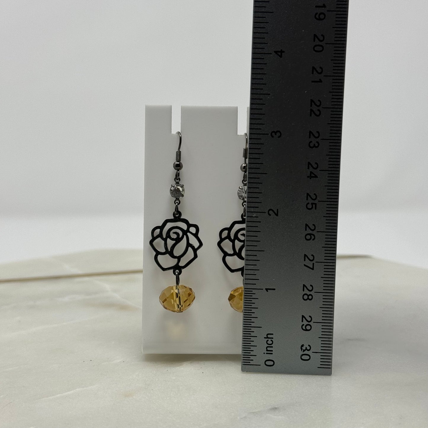 Metal Rose Sparkle Dangle Earrings