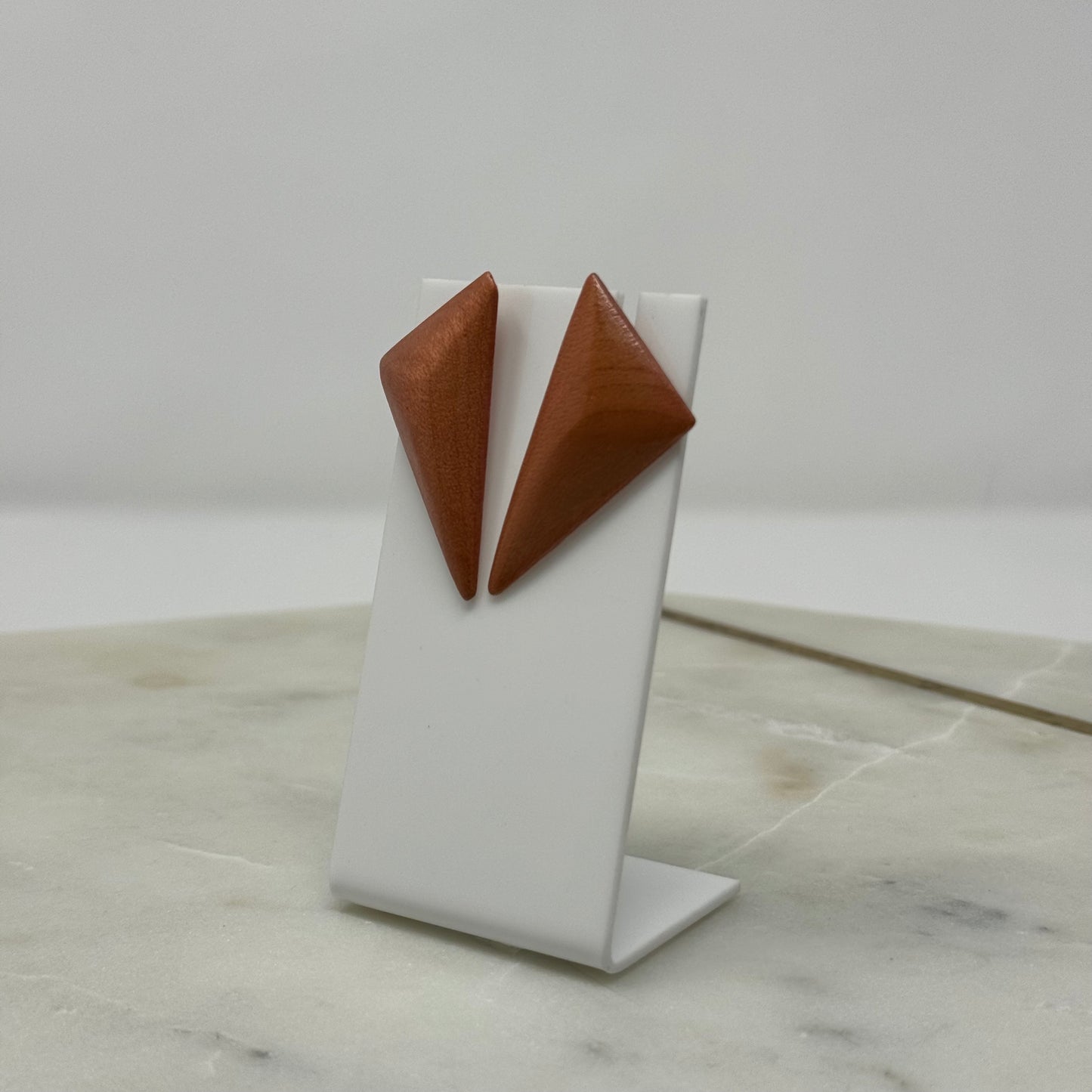 Vintage Boho Geometric Wood Peach Statement Earrings