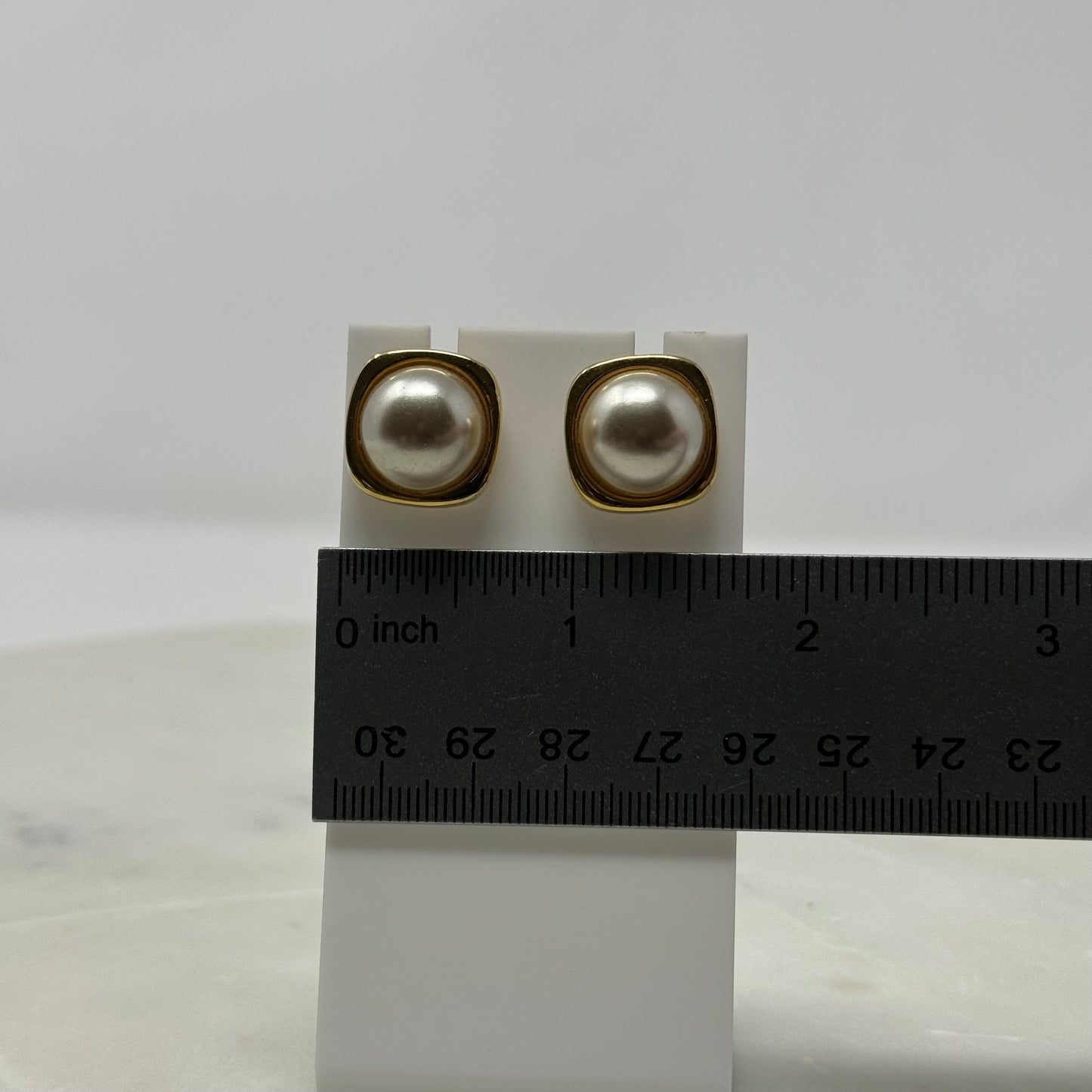 Vintage 1990’s Gold Square Faux Pearl Post Earrings