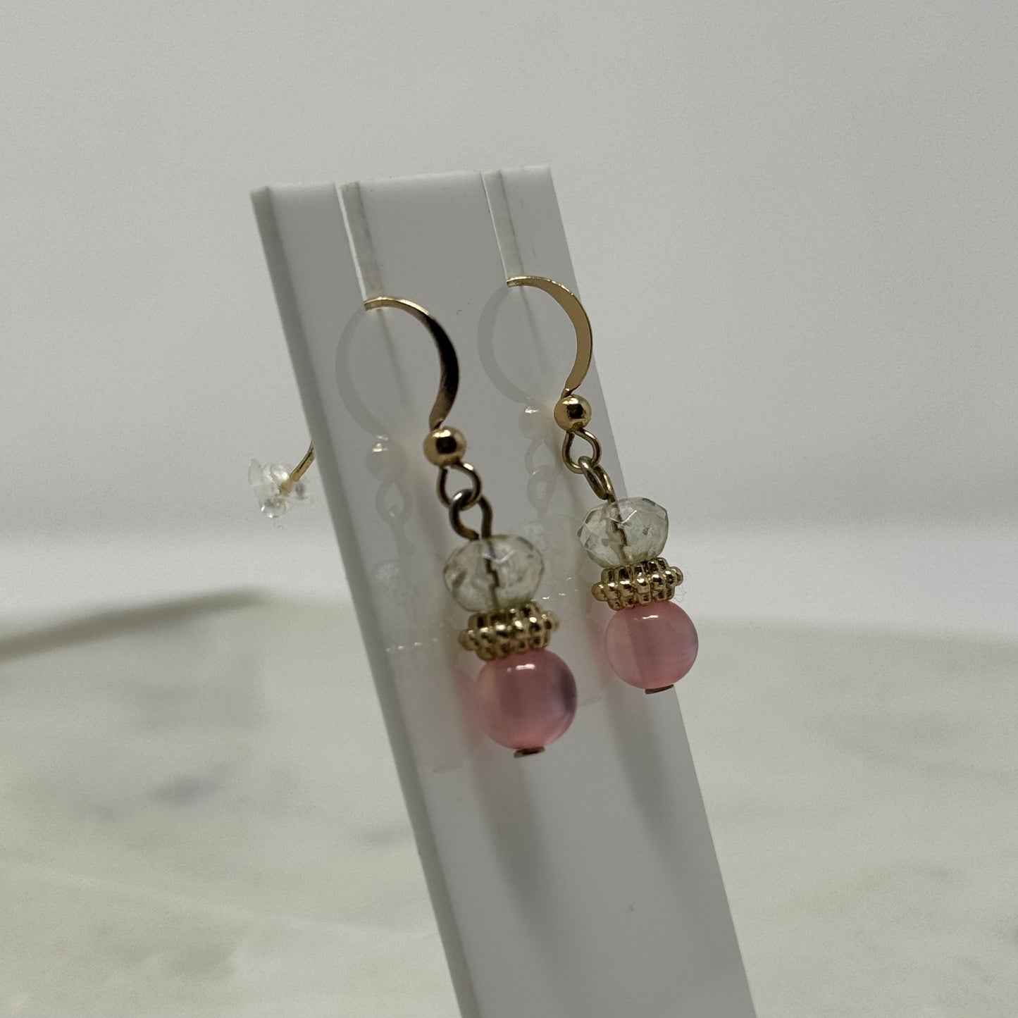 Pink & Gold Sparkle Beaded Dangle Hook Earrings