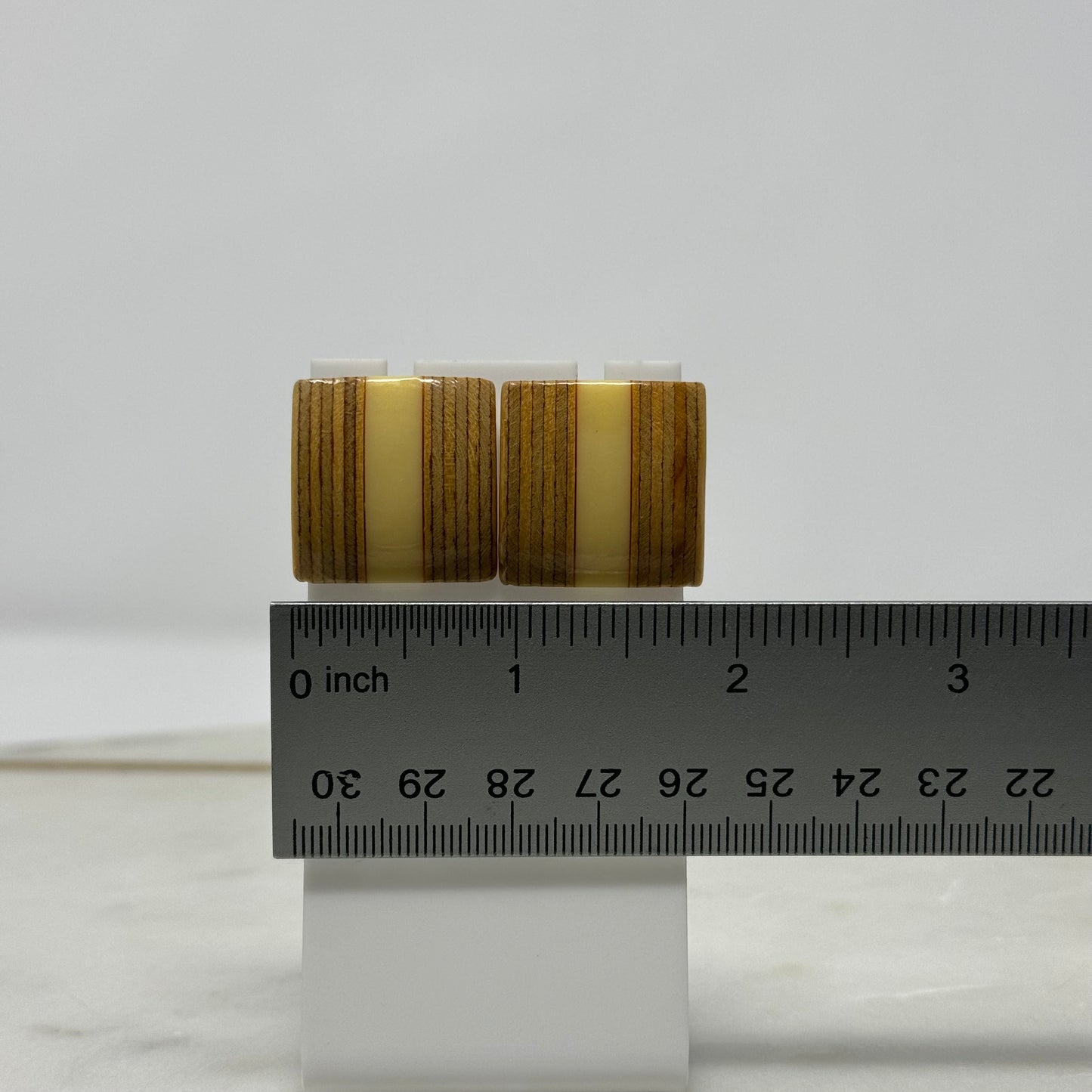Vintage Square Layered Wood Post Earrings