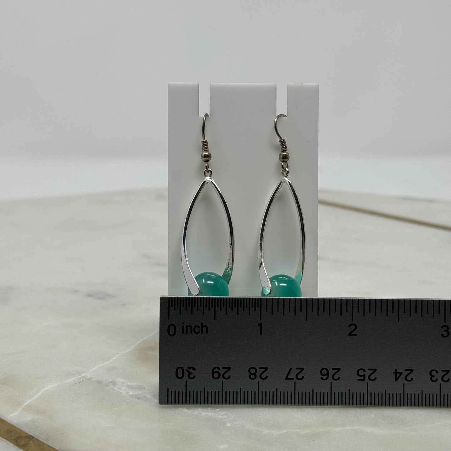 Silver & Aqua Dangle Hook Earrings