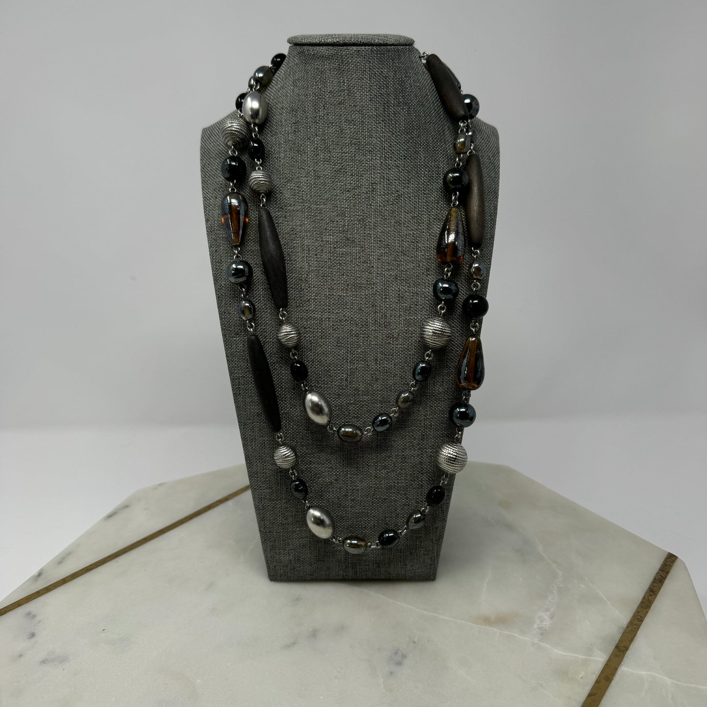 Necklace Boho Southwestern Statement Glass Metal Beads 48 in