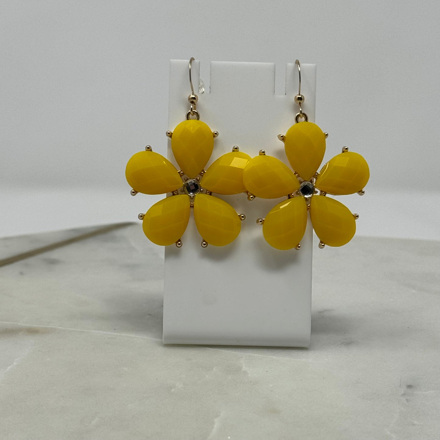 Yellow Flower Rhinestone Dangle Hook Earrings
