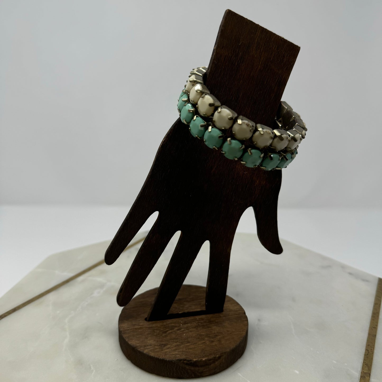 White & Turquoise Bangle Bracelets Faceted Rhinestone Boho Chic Jewelry Set