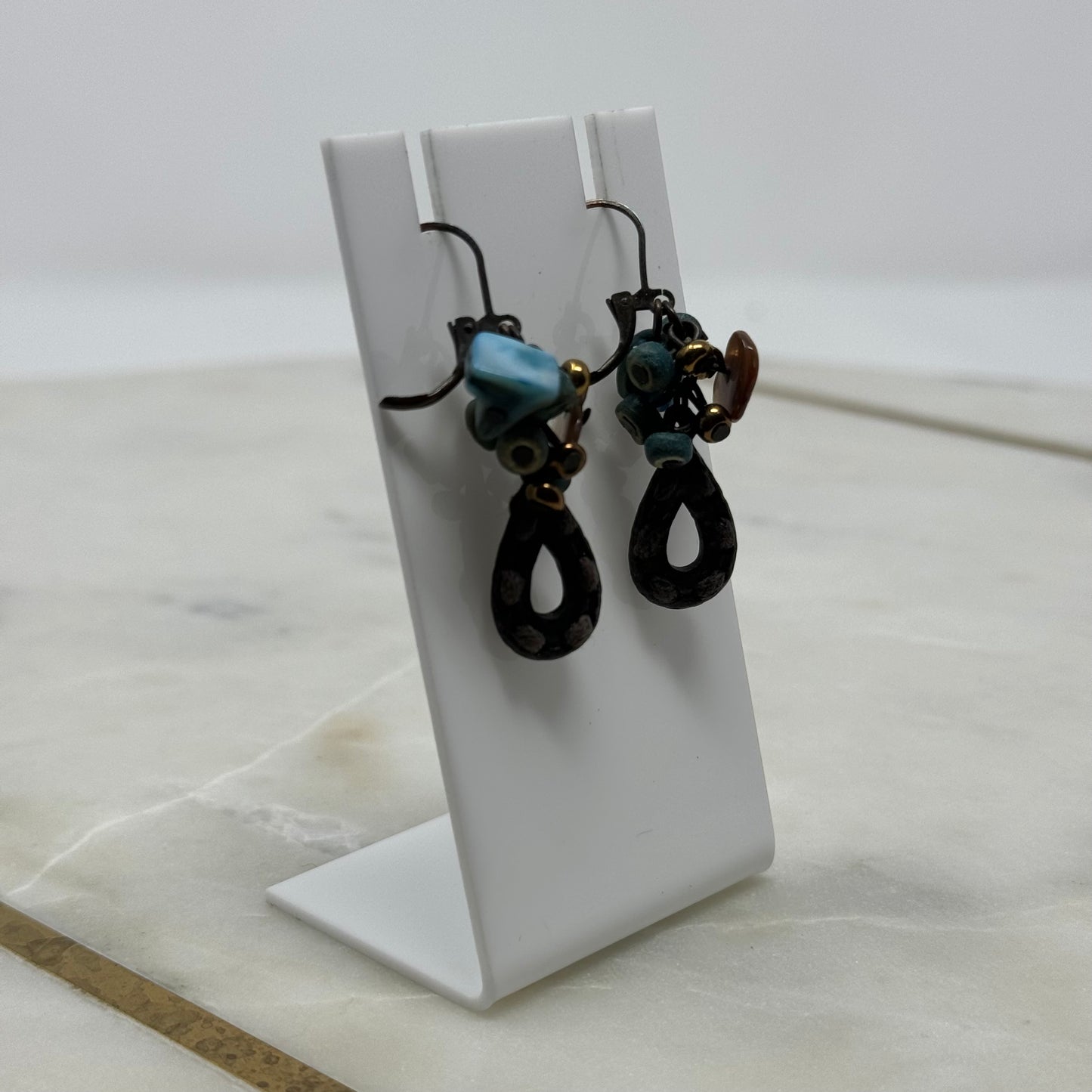 Rustic Boho Beaded Shell Dangle Leverback Earrings