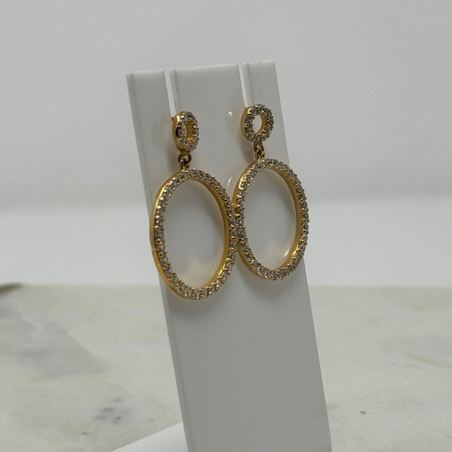 Round Crystal Sparkle Gold Dangle Statement Earrings